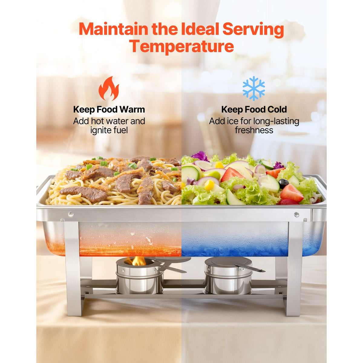 Rectangle Chafing Dish, 9 Qt 2 Pack Stainless Steel Chafing Dish, Food Warmer Chafer Complete Set with Hollow Handle, 1 Food Tongs, Lid, Fuel Holder, Chafer Dishes for Banquet Party Wedding