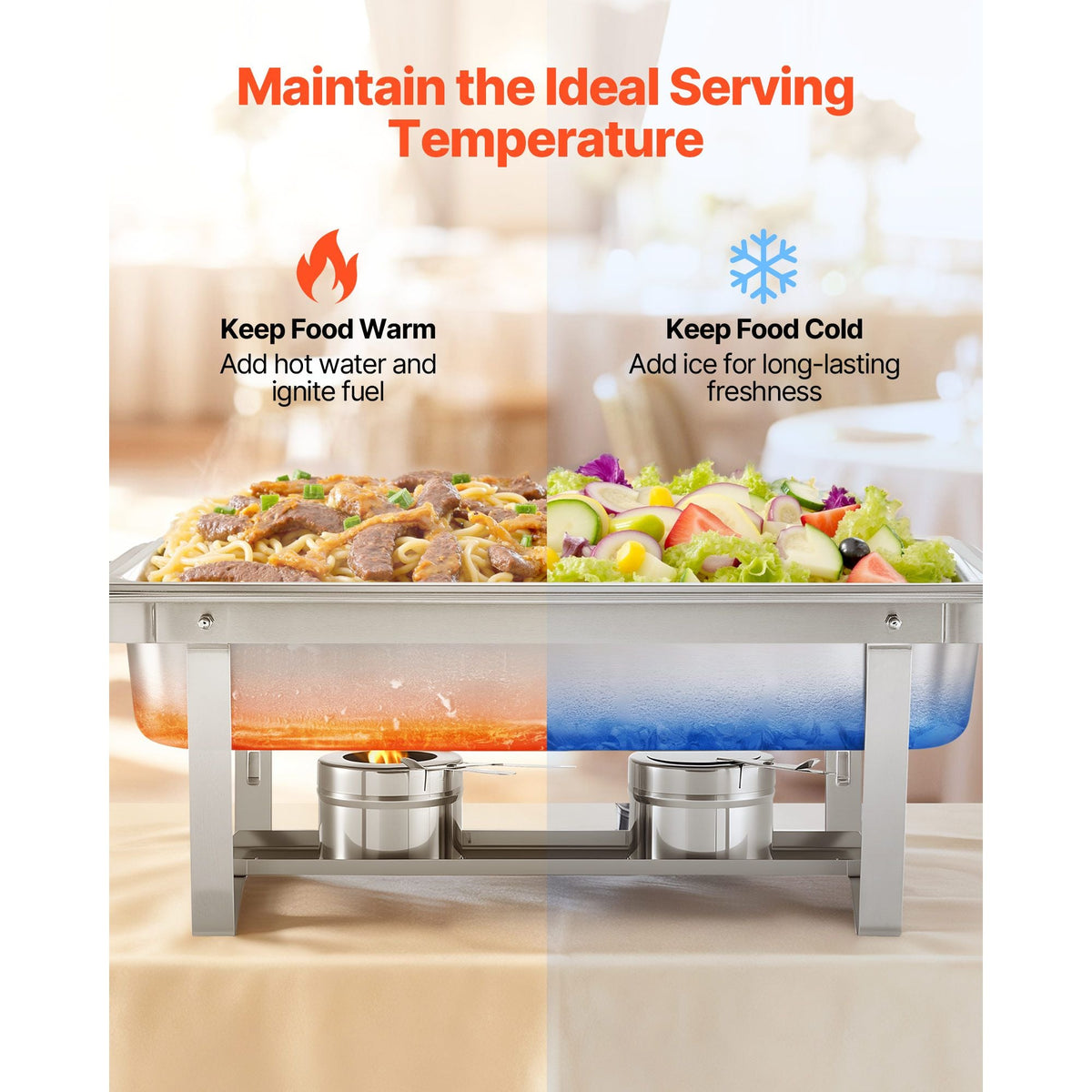 Rectangle Chafing Dish, 9 Qt 4 Pack Stainless Steel Chafing Dish, Food Warmer Chafer Complete Set with Hollow Handle, 2 Food Tongs, Lid, Fuel Holder, Chafer Dishes for Banquet Party Wedding