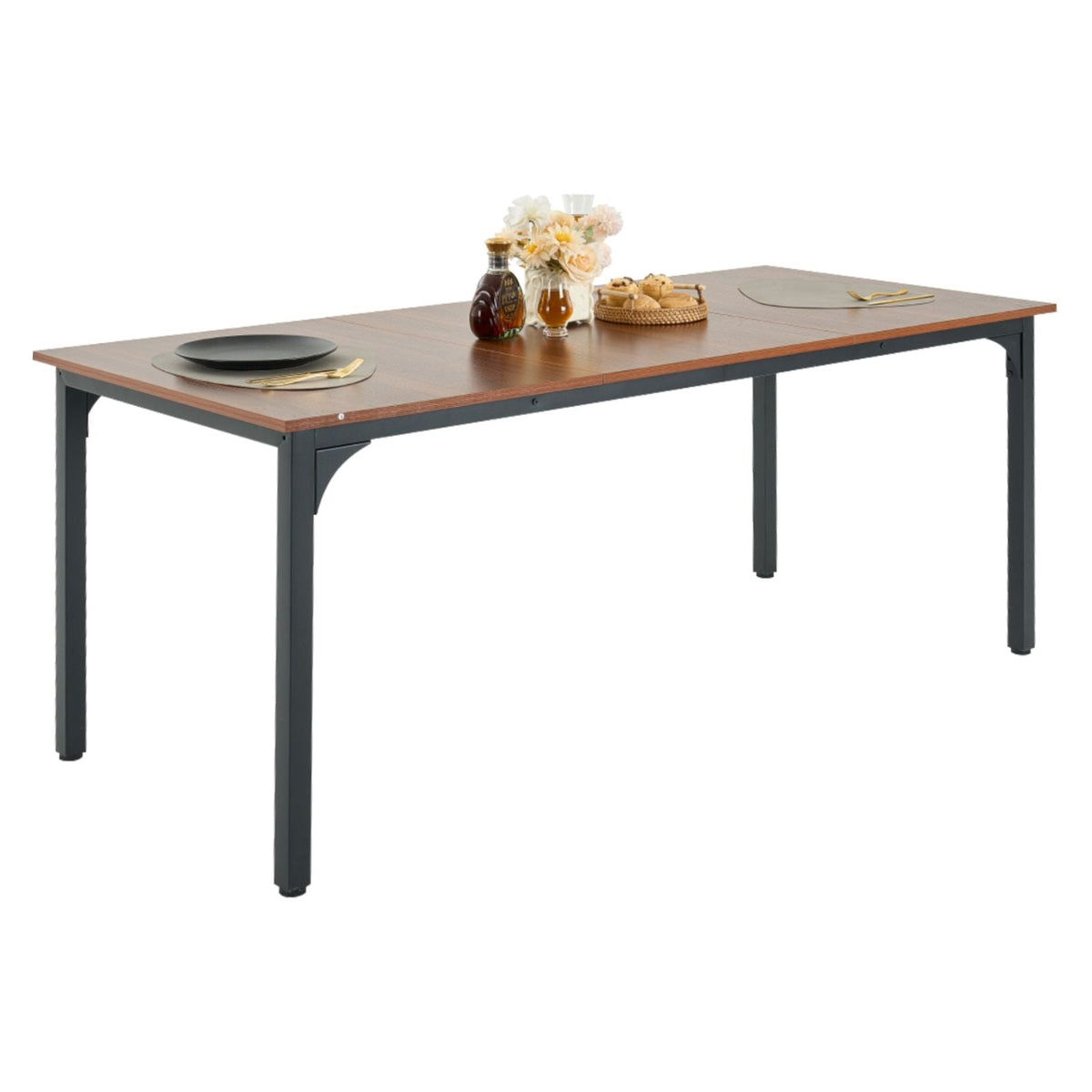 Rectangle Dining Table, 71 inch Length Large Wood Tables for 6-8 Person, Farmhouse Dinner Furniture, Rustic Conference Desk with Iron Legs, for Home Kitchen Living Room, Brown(Only Table)