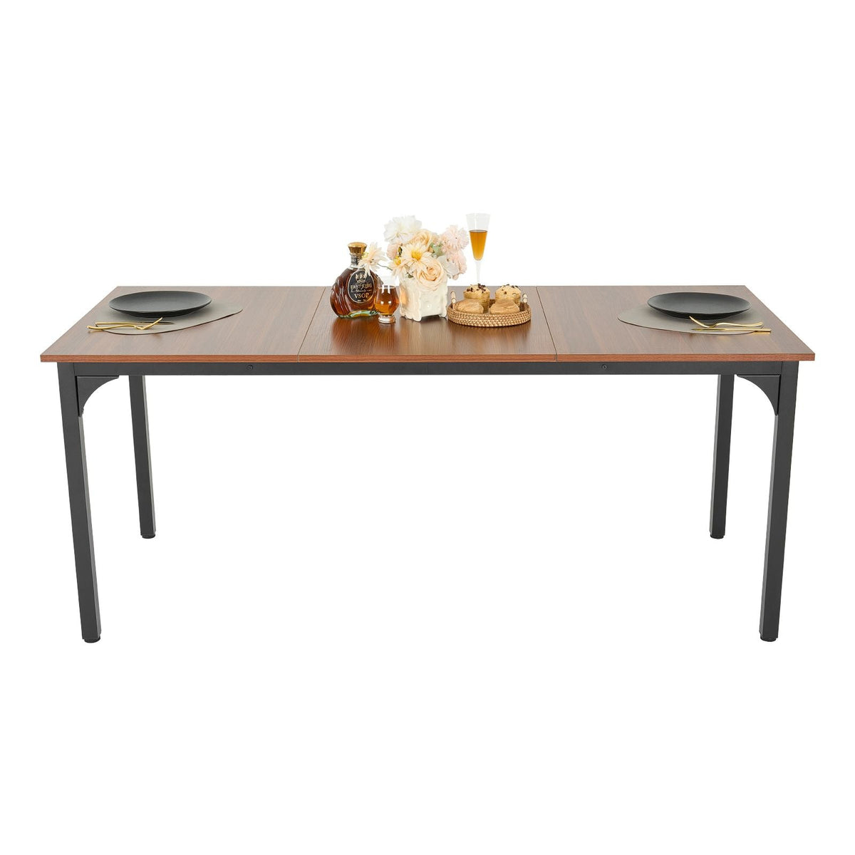 Rectangle Dining Table, 71 inch Length Large Wood Tables for 6-8 Person, Farmhouse Dinner Furniture, Rustic Conference Desk with Iron Legs, for Home Kitchen Living Room, Brown(Only Table)