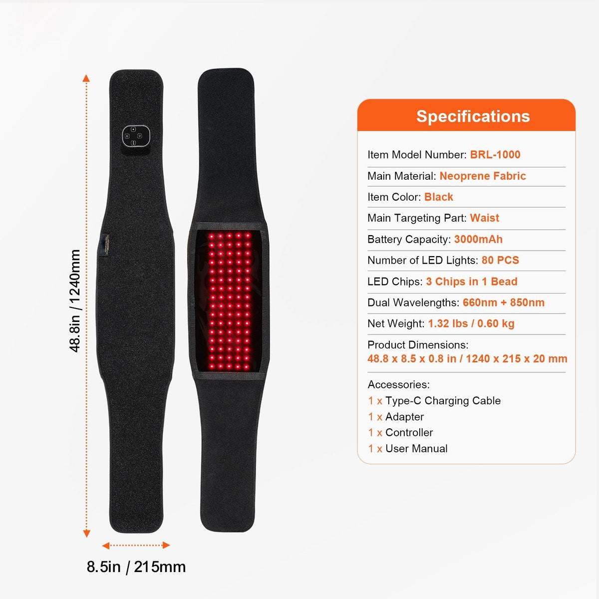 Red Light Therapy Belt for Waist Shoulder, 660nm & 850nm Red Light Therapy Wrap Device with Timer, 80 LED, 3-Level Vibration & 10Hz Pulse, Cordless Light Therapy Pad for Pain Relief, Skin Health