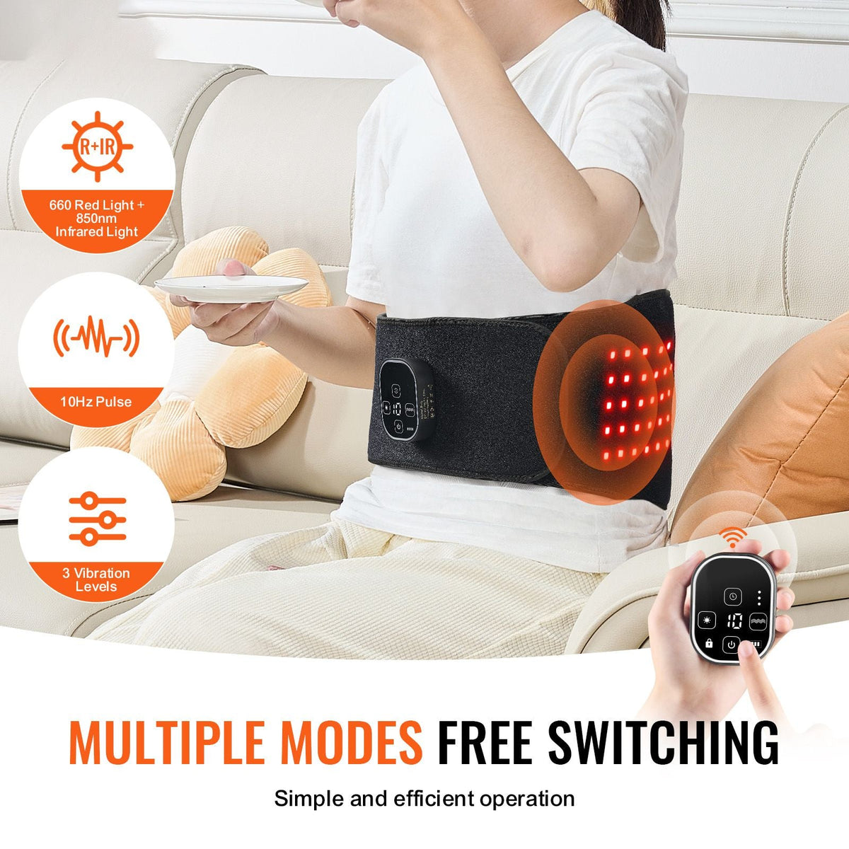 Red Light Therapy Belt for Waist Shoulder, 660nm & 850nm Red Light Therapy Wrap Device with Timer, 80 LED, 3-Level Vibration & 10Hz Pulse, Cordless Light Therapy Pad for Pain Relief, Skin Health