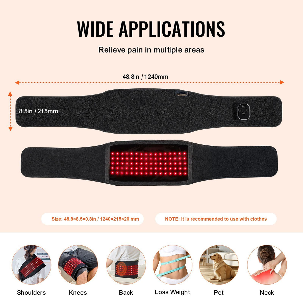 Red Light Therapy Belt for Waist Shoulder, 660nm & 850nm Red Light Therapy Wrap Device with Timer, 80 LED, 3-Level Vibration & 10Hz Pulse, Cordless Light Therapy Pad for Pain Relief, Skin Health