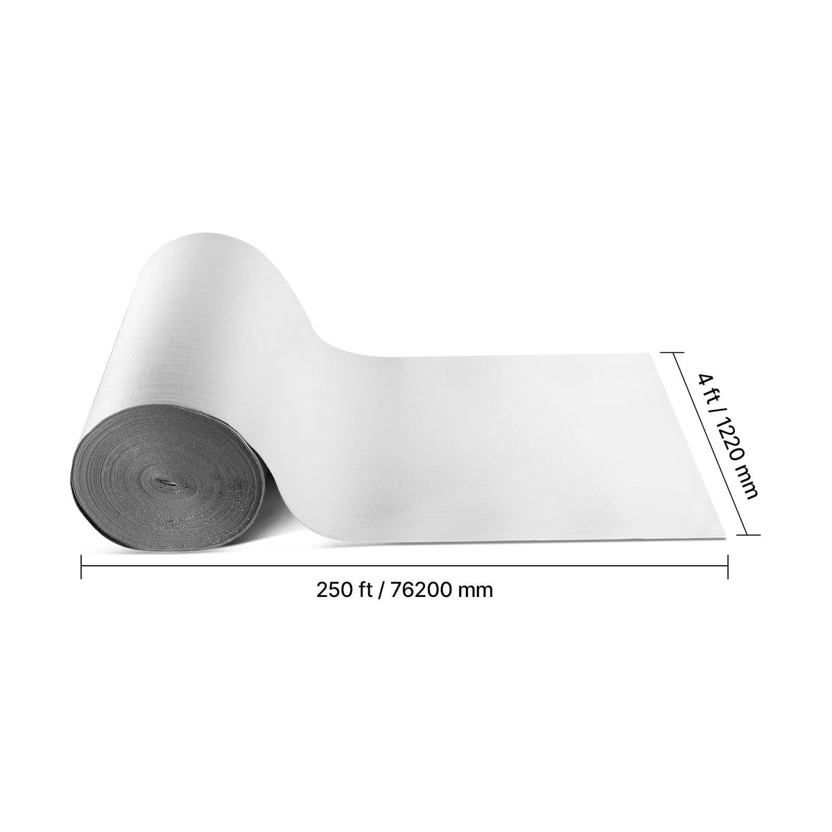 Reflective Insulation Roll, EPE Foam Core Radiant Barrier, 3mm 48 in x 250 ft, Aluminum Foil White PE Film Heat Reflective Shield, Thermal Insulation Roll for Garage Door Window RV Roofs