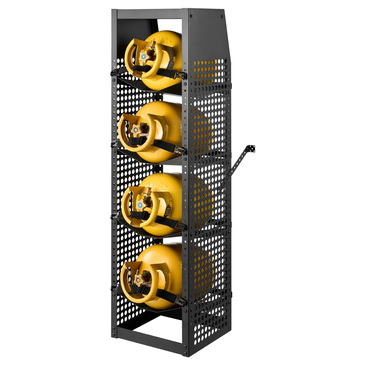 Refrigerant Tank Rack, 14.8 x 13 x 52 inches, 4 Tiers for 4 Cylinder, with Top Storage Shelf, Black Powder-Coated Carbon Steel, Cylinder Tank Rack for Cargo Van, Storing Oxygen, and Nitrogen