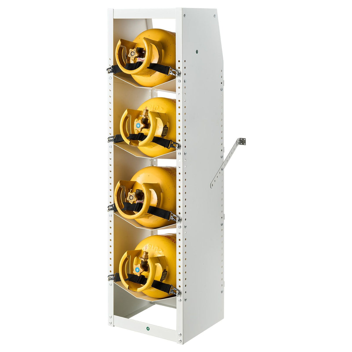 Refrigerant Tank Rack, 14.8 x 13 x 52 inches, 4 Tiers for 4 Cylinder, with Top Storage Shelf, White Powder-Coated Carbon Steel, Cylinder Tank Rack for Cargo Van, Storing Oxygen, and Nitrogen