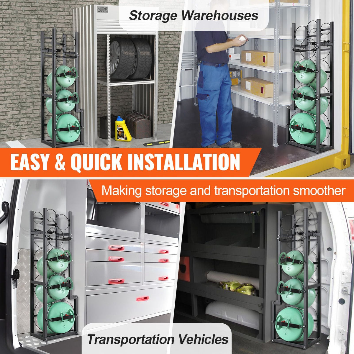 Refrigerant Tank Rack, with 1 x 50lb, 2 x 30lb and Other 3 Small Bottle Tanks, Cylinder Tank Rack 15.55x12.99x49.8 in, Refrigerant Cylinder Rack and Holders for Freon, Gases, Oxygen, Nitrogen
