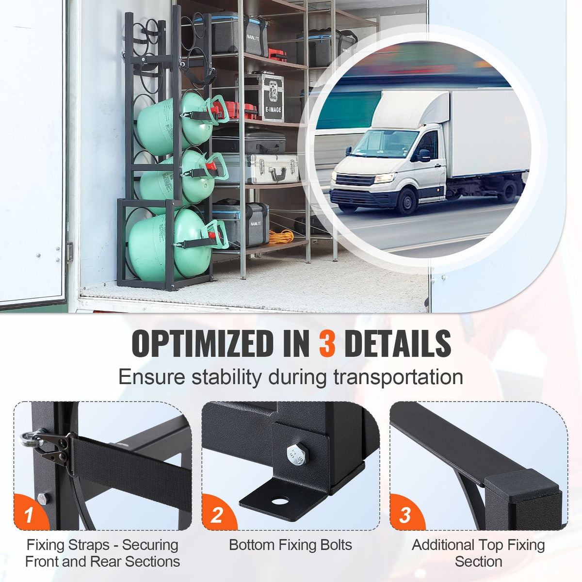 Refrigerant Tank Rack, with 1 x 50lb, 2 x 30lb and Other 3 Small Bottle Tanks, Cylinder Tank Rack 15.55x12.99x49.8 in, Refrigerant Cylinder Rack and Holders for Freon, Gases, Oxygen, Nitrogen