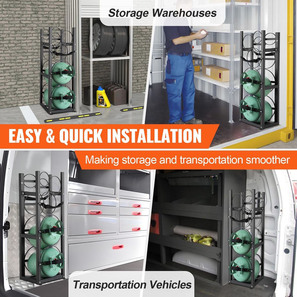 Refrigerant Tank Rack, with 2 x 30lbs and Other 3 Small Bottle Tanks, Cylinder Tank Rack 12.79x12.99x47.12 in, Refrigerant Cylinder Rack and Holders for Freon, Gases, Oxygen, Nitrogen