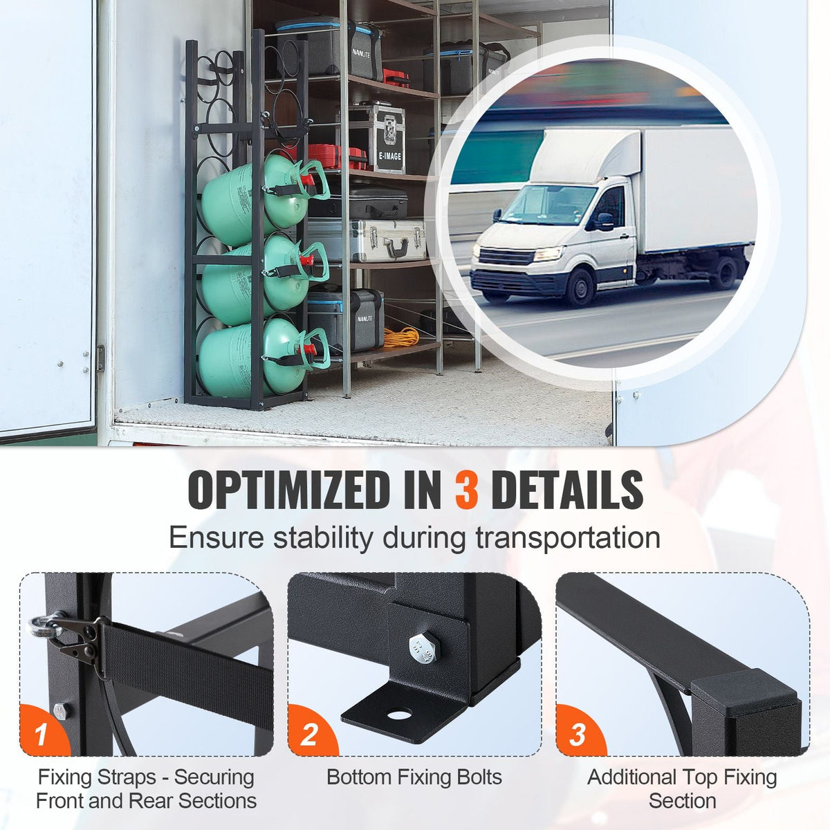 Refrigerant Tank Rack, with 3 x 30lbs and Other 3 Small Bottle Tanks, Cylinder Tank Rack 12.79x12.99x47.12 in, Refrigerant Cylinder Rack and Holders for Freon, Gases, Oxygen, Nitrogen