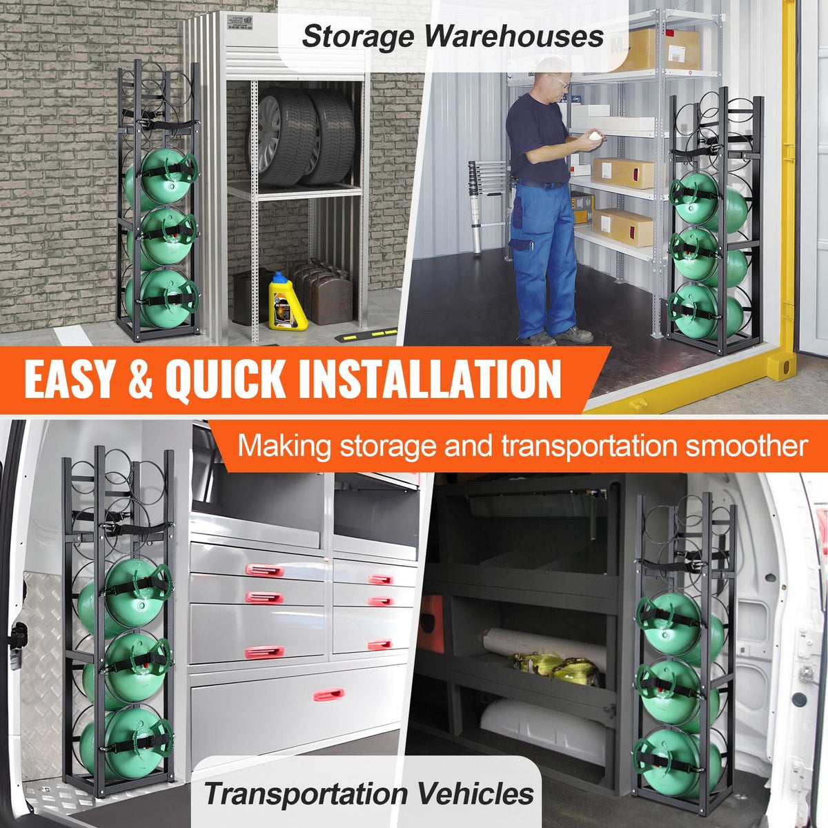 Refrigerant Tank Rack, with 3 x 30lbs and Other 3 Small Bottle Tanks, Cylinder Tank Rack 12.79x12.99x47.12 in, Refrigerant Cylinder Rack and Holders for Freon, Gases, Oxygen, Nitrogen