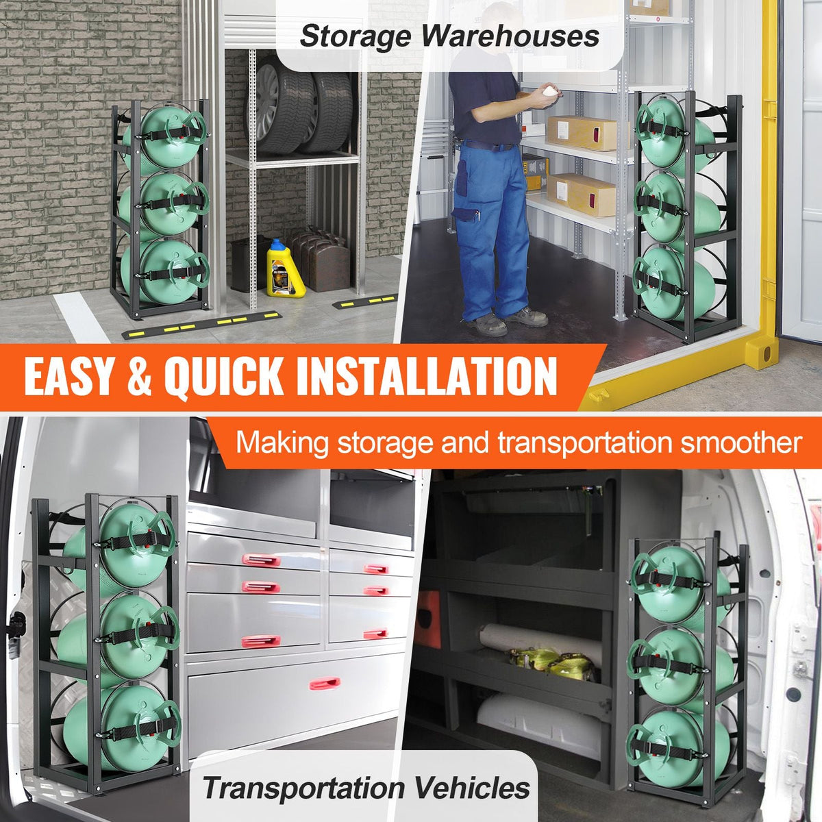 Refrigerant Tank Rack, with 3 x 30lbs Bottle Tanks, Cylinder Tank Rack 12.79x12.99x33.07 in, Refrigerant Cylinder Rack Gas Cylinder Racks and Holders for Freon, Gases, Oxygen, Nitrogen