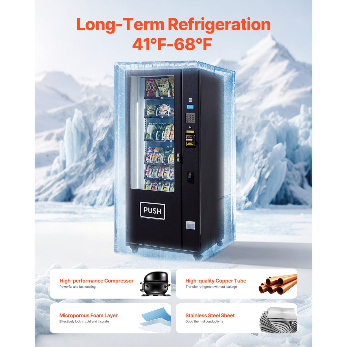 Refrigerated Combo Vending Machine, 36 Slots Commercial Snack Soda Drink Vending Machine with ICT Bill/Coin Acceptor, 6-layer Large Capacity for Business, Shopping Mall, Office, School
