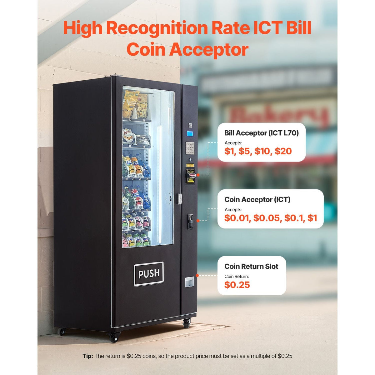 Refrigerated Combo Vending Machine, 36 Slots Commercial Snack Soda Drink Vending Machine with ICT Bill/Coin Acceptor, 6-layer Large Capacity for Business, Shopping Mall, Office, School