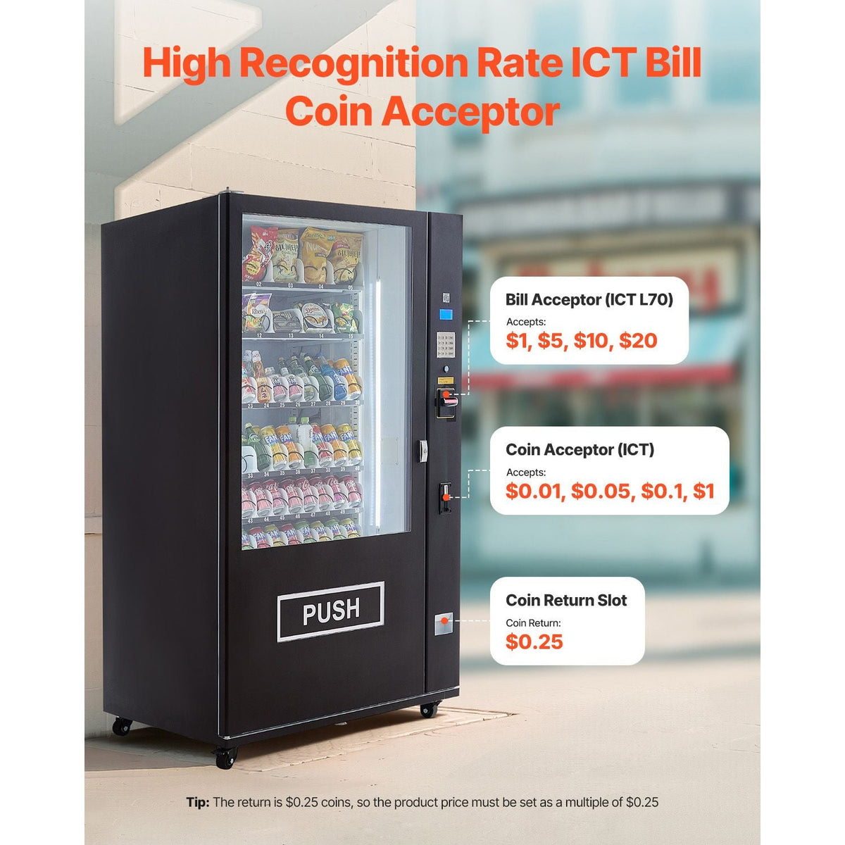 Refrigerated Combo Vending Machine, 60 Slots Commercial Snack Soda Drink Vending Machine with ICT Bill/Coin Acceptor, 6-layer Large Capacity for Business, Shopping Mall, Office, School
