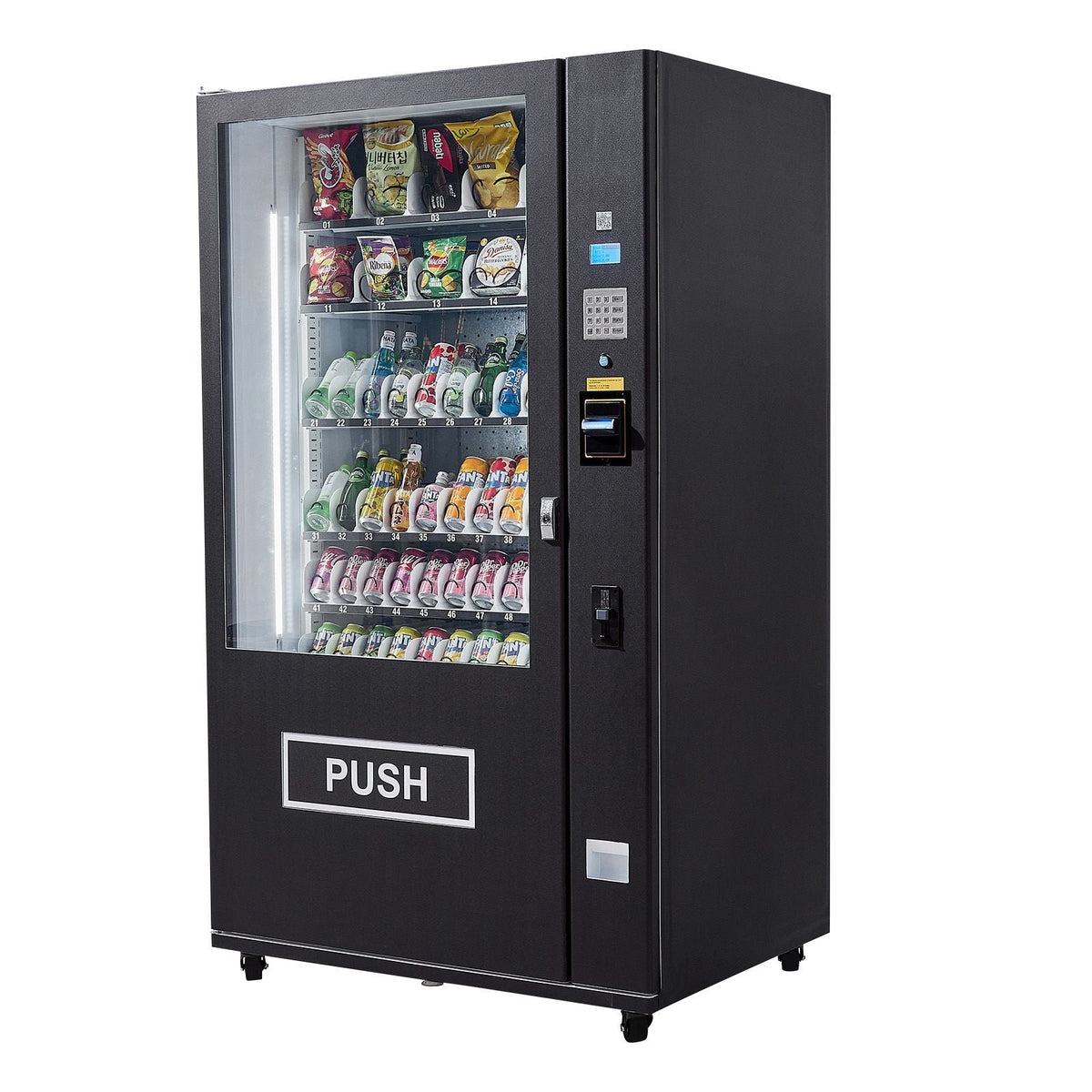 Refrigerated Combo Vending Machine, 60 Slots Commercial Snack Soda Drink Vending Machine with ICT Bill/Coin Acceptor, 6-layer Large Capacity for Business, Shopping Mall, Office, School