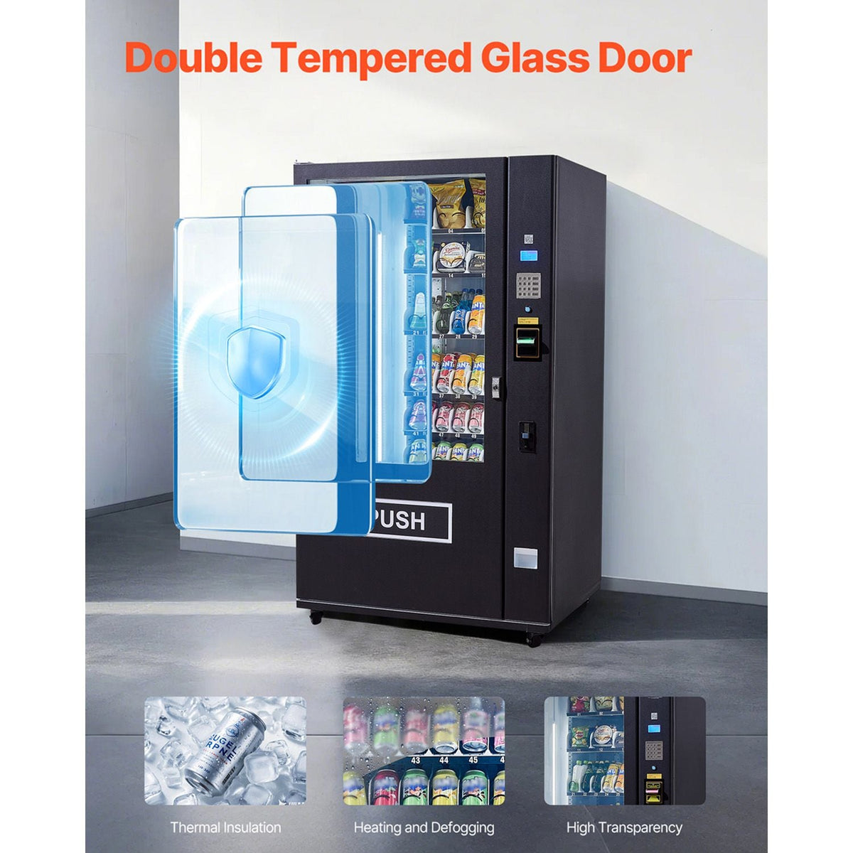 Refrigerated Combo Vending Machine, 60 Slots Commercial Snack Soda Drink Vending Machine with ICT Bill/Coin Acceptor, 6-layer Large Capacity for Business, Shopping Mall, Office, School