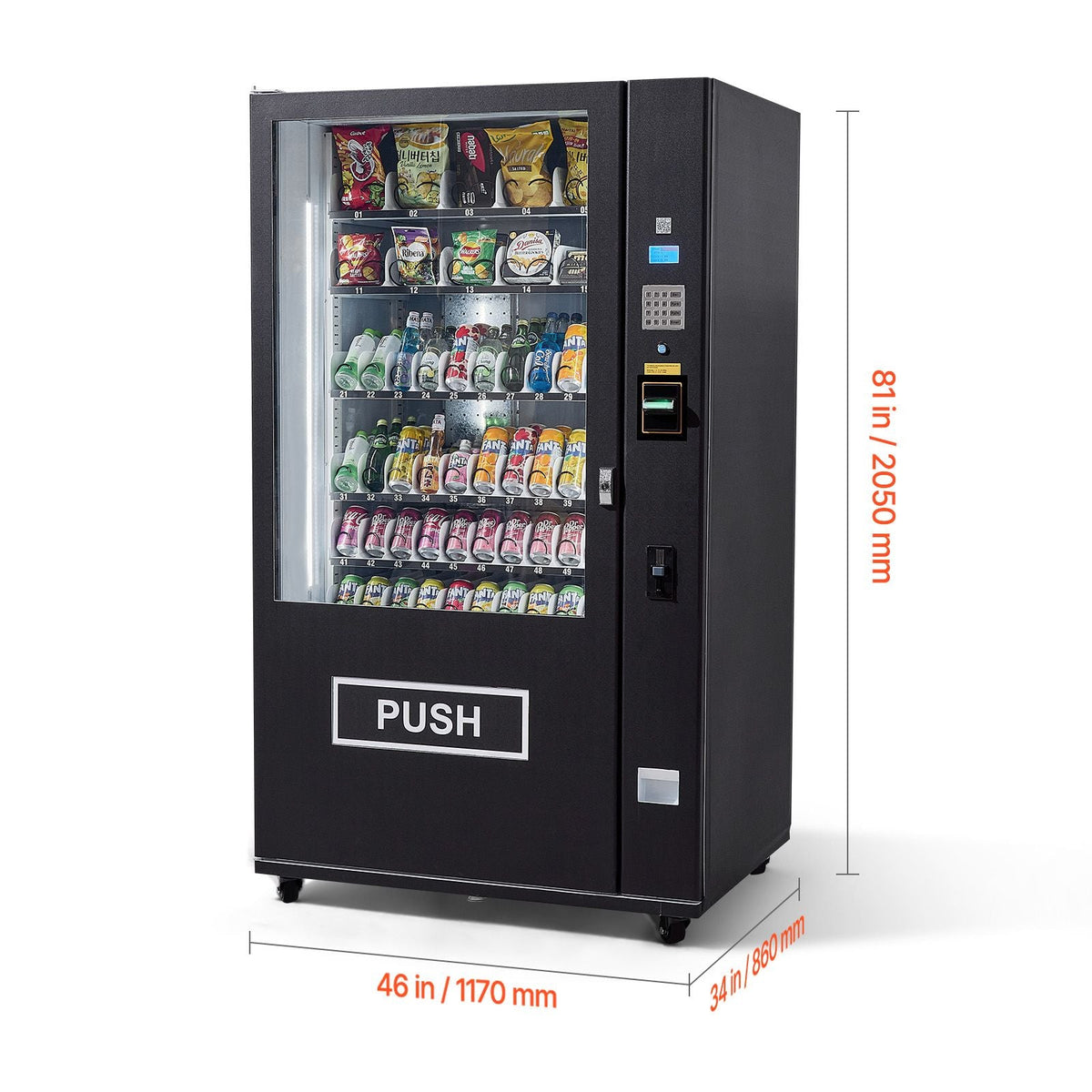 Refrigerated Combo Vending Machine, 60 Slots Commercial Snack Soda Drink Vending Machine with ICT Bill/Coin Acceptor, 6-layer Large Capacity for Business, Shopping Mall, Office, School