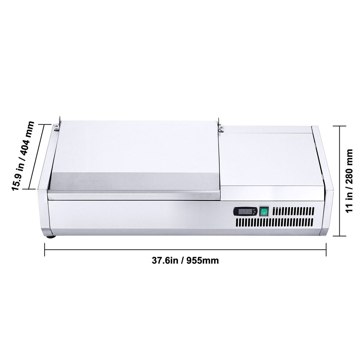 Refrigerated Condiment Prep Station, 130 W Countertop Refrigerated Condiment Station, with 1 1/3 Pan & 4 1/6 Pans, 304 Stainless Body and PC Lid, Sandwich Prep Table with Stainless Guard, ETL