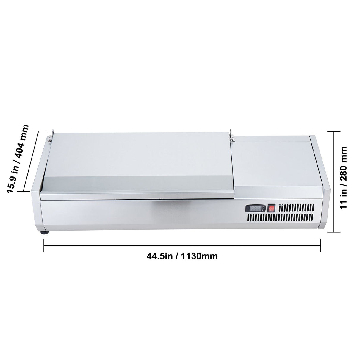 Refrigerated Condiment Prep Station, 135 W Countertop Refrigerated Condiment Station, with 2 1/3 Pans & 4 1/6 Pans, 304 Stainless Body and PC Lid, Sandwich Prep Table with Stainless Guard, ETL