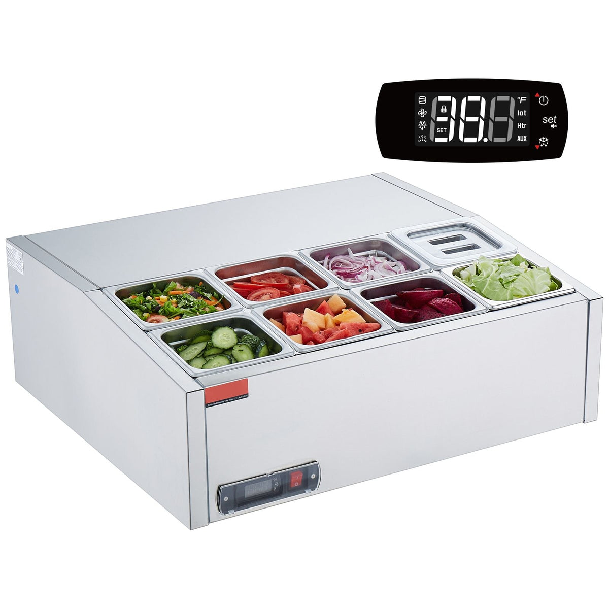 Refrigerated Condiment Prep Station, 140 W Countertop Refrigerated Condiment Station, with 8 1/6 Pans, 304 Stainless Body and PC Lid, Sandwich Prep Table with Stainless Steel Guard, ETL