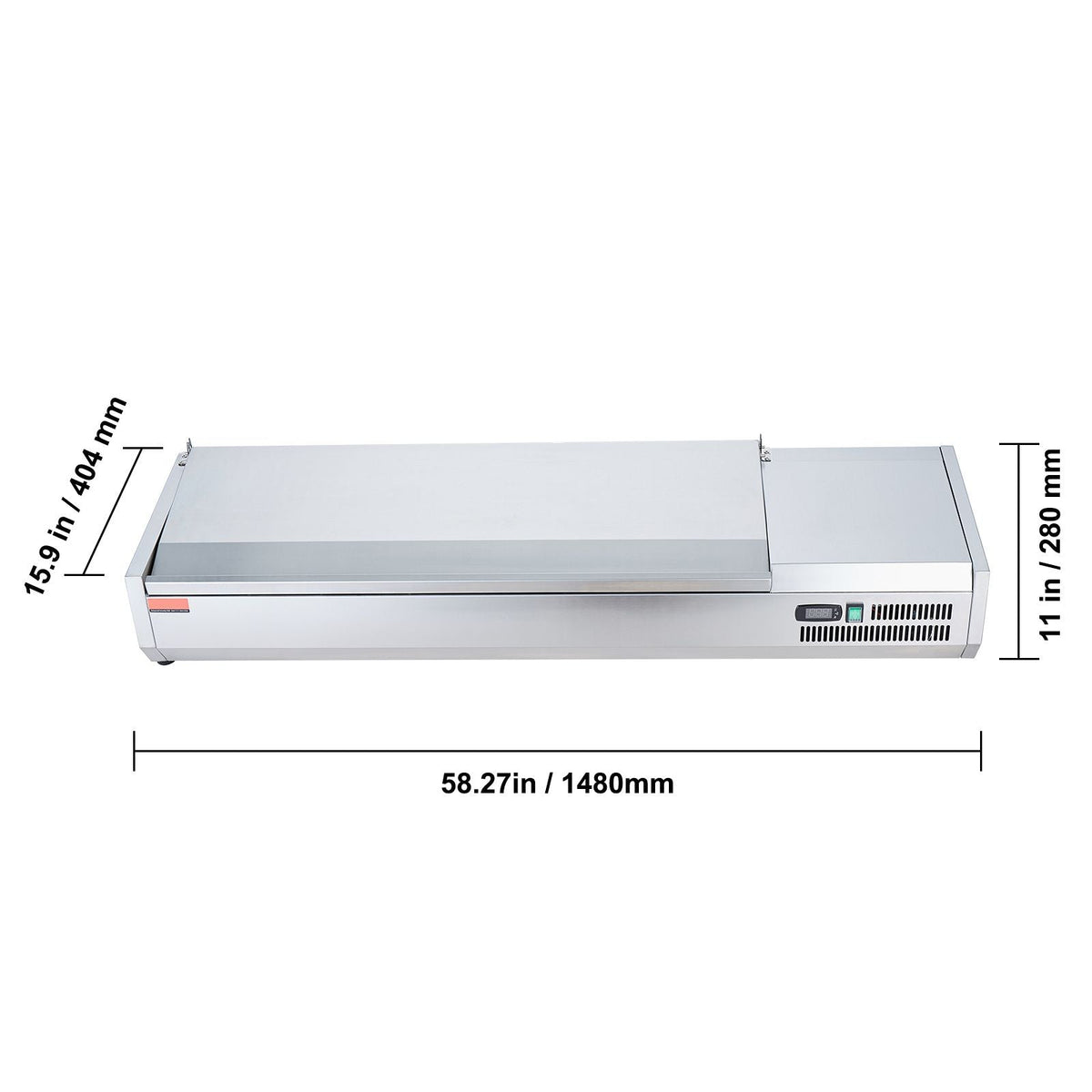 Refrigerated Condiment Prep Station, 150 W Countertop Refrigerated Condiment Station, with 4 1/3 Pans & 4 1/6 Pans, 304 Stainless Body and PC Lid, Sandwich Prep Table with Stainless Guard, ETL