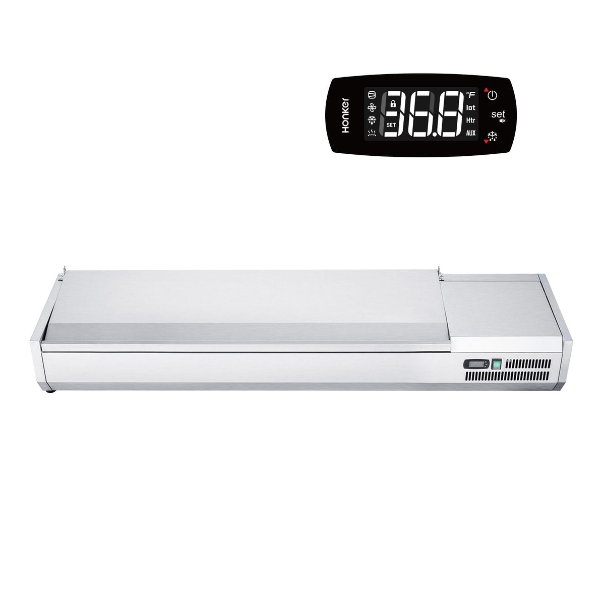Refrigerated Condiment Prep Station, 160 W Countertop Refrigerated Condiment Station, with 5 1/3 Pans & 4 1/6 Pans, 304 Stainless Body and PC Lid, Sandwich Prep Table with Stainless Guard, ETL