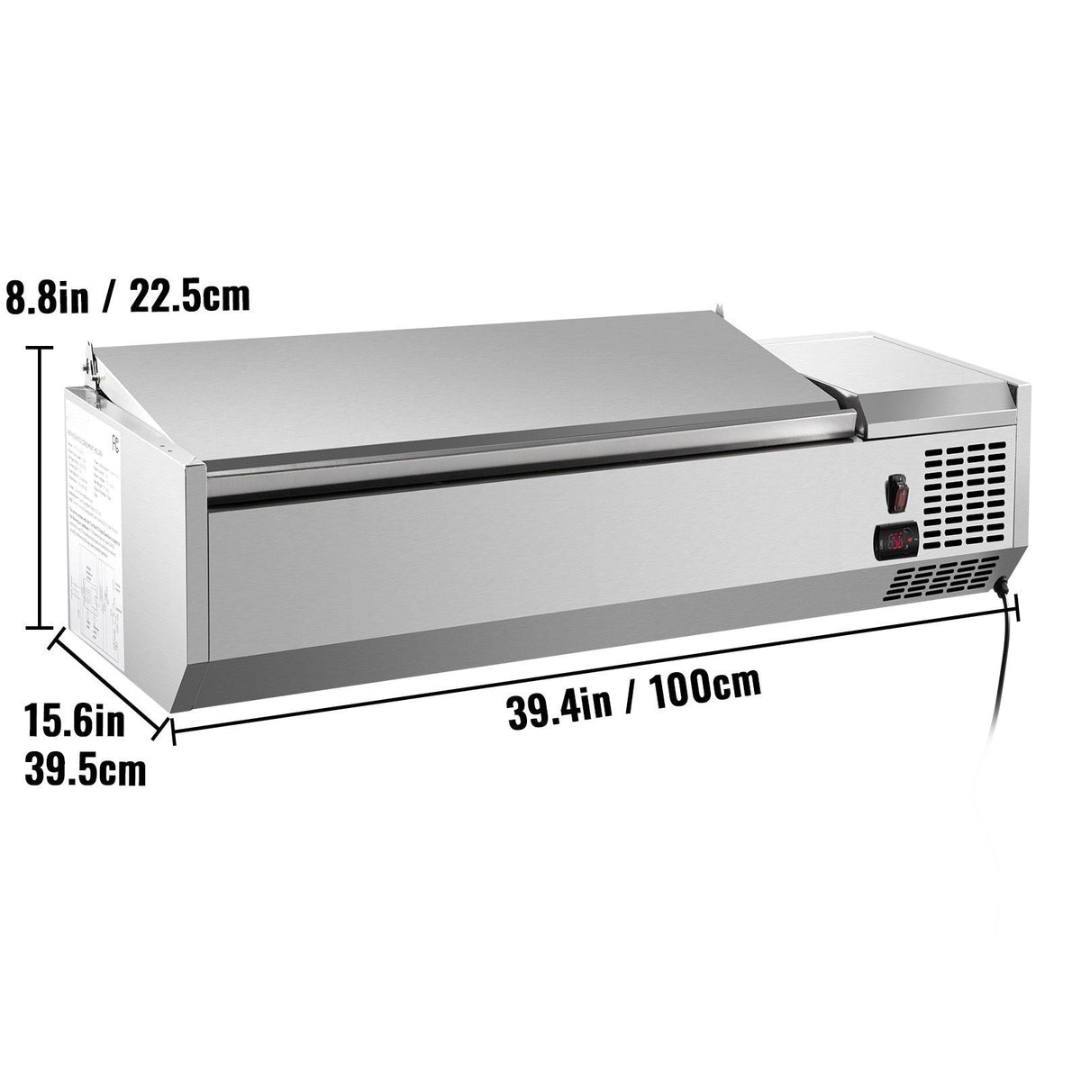 Refrigerated Condiment Prep Station, 40-Inch, 7.8 Qt Sandwich/Salad Prep Table with 1 1/3 Pan & 4 1/6 Pans, 150W Salad Bar with 304 Stainless Body and Cover Temp Adjuster One-Click Defrosting