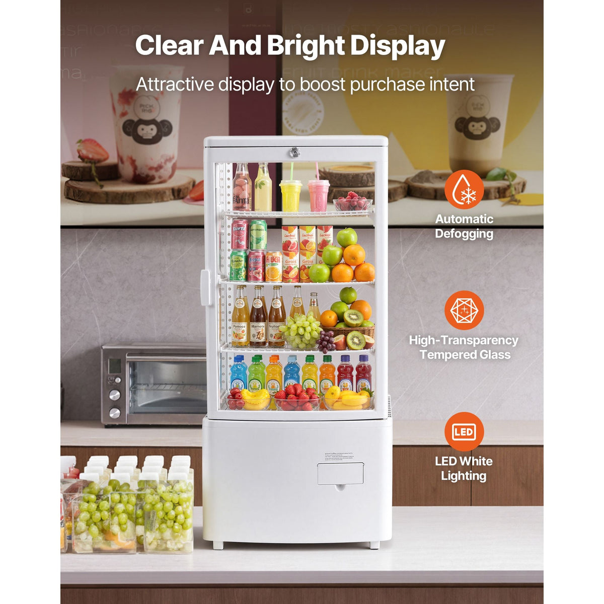 Refrigerated Display Case, 3 Cu.Ft./85L Countertop Pastry Display Case, 3-Tier Commercial Cake Refrigerator with LED Lighting, TURBO Cooling, Frost-Free Air-Cooling, for Bakery, Dessert Shop