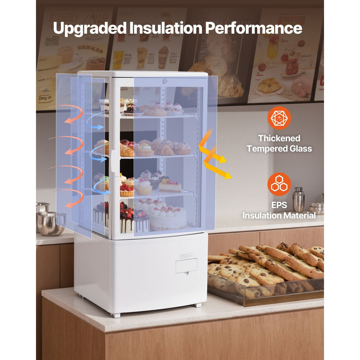 Refrigerated Display Case, 3 Cu.Ft./85L Countertop Pastry Display Case, 3-Tier Commercial Cake Refrigerator with LED Lighting, TURBO Cooling, Frost-Free Air-Cooling, for Bakery, Dessert Shop