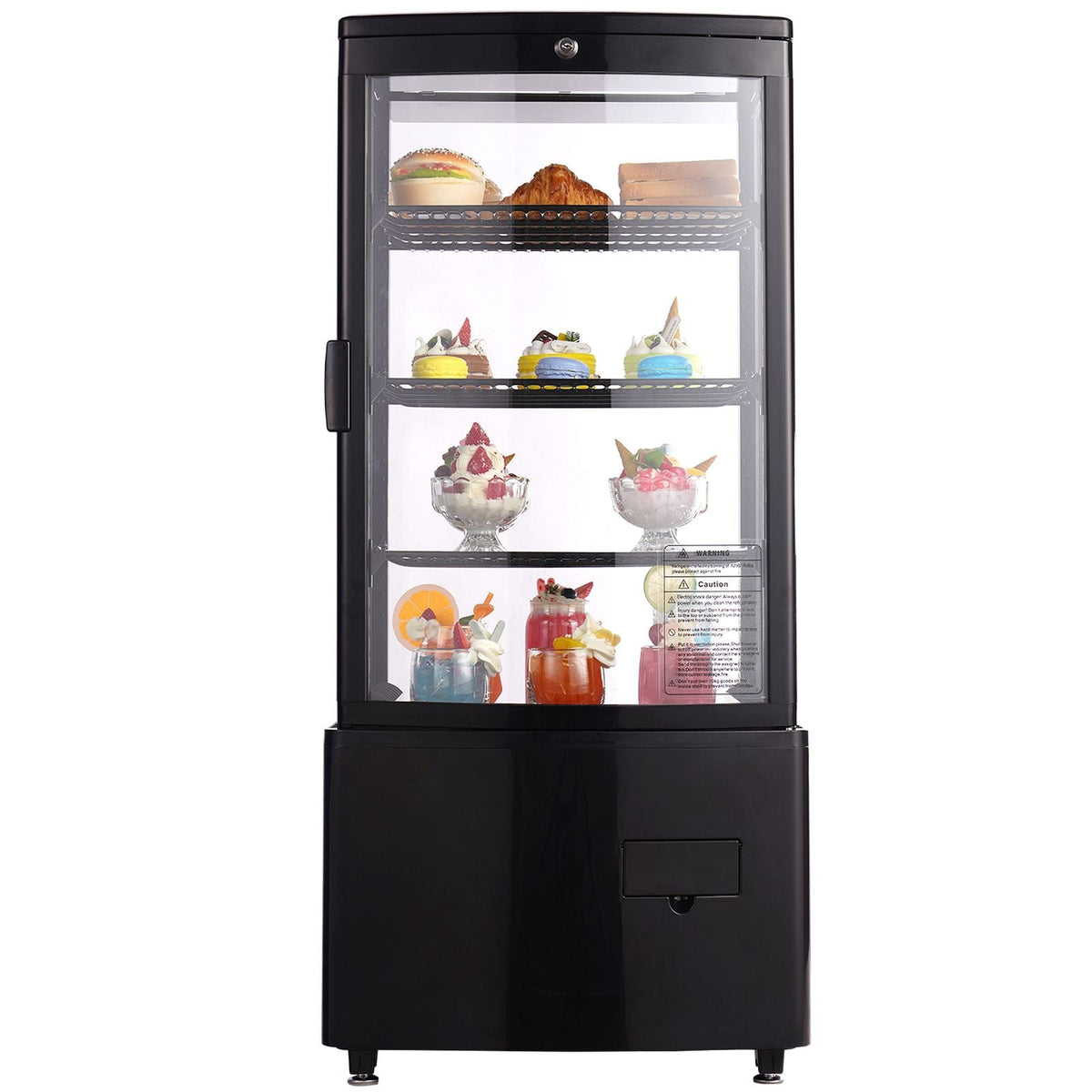 Refrigerated Display Case, 3 Cu.Ft./85L Countertop Pastry Display Case, 3-Tier Commercial Display Refrigerator with LED Lighting, TURBO Cooling, Frost-Free Air-Cooling, Locked Door for Bakery