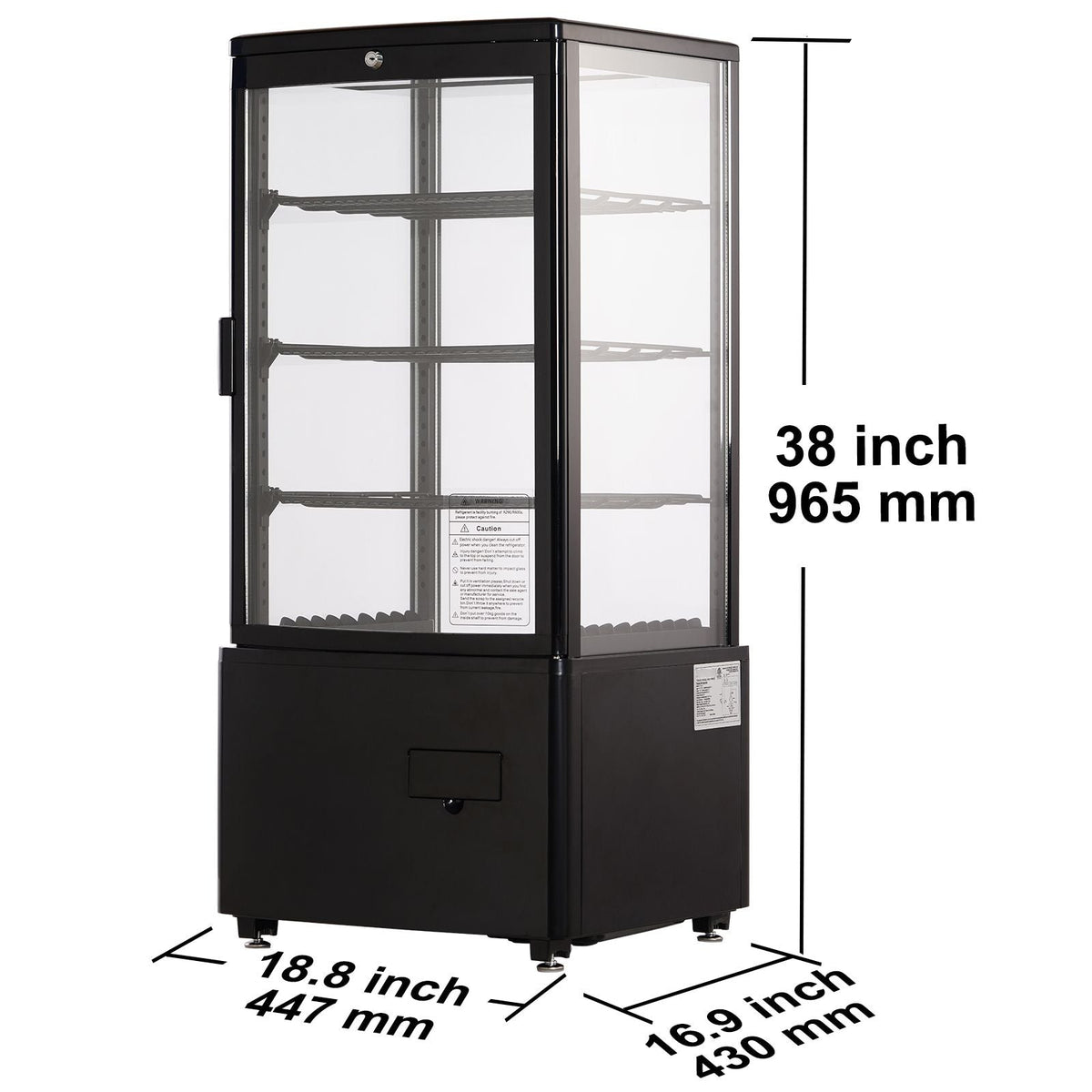 Refrigerated Display Case, 3 Cu.Ft./85L Countertop Pastry Display Case, 3-Tier Commercial Display Refrigerator with LED Lighting, TURBO Cooling, Frost-Free Air-Cooling, Locked Door for Bakery
