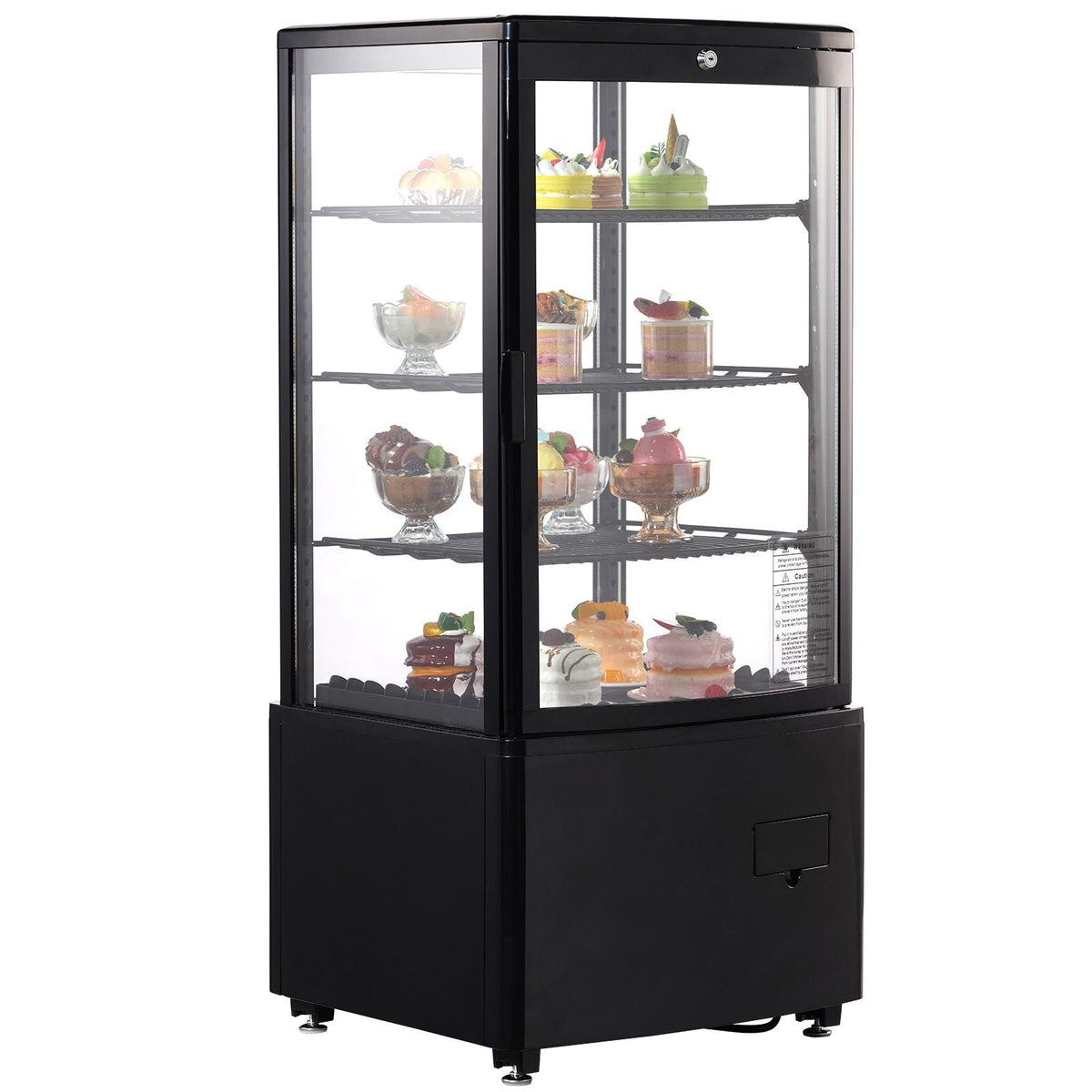 Refrigerated Display Case, 3 Cu.Ft./85L Countertop Pastry Display Case, 3-Tier Commercial Display Refrigerator with LED Lighting, TURBO Cooling, Frost-Free Air-Cooling, Locked Door for Bakery