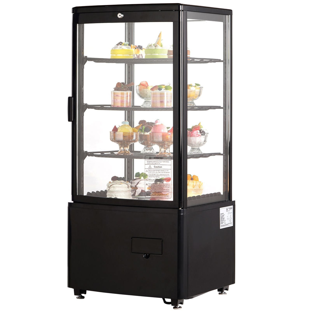 Refrigerated Display Case, 3 Cu.Ft./85L Countertop Pastry Display Case, 3-Tier Commercial Display Refrigerator with LED Lighting, TURBO Cooling, Frost-Free Air-Cooling, Locked Door for Bakery