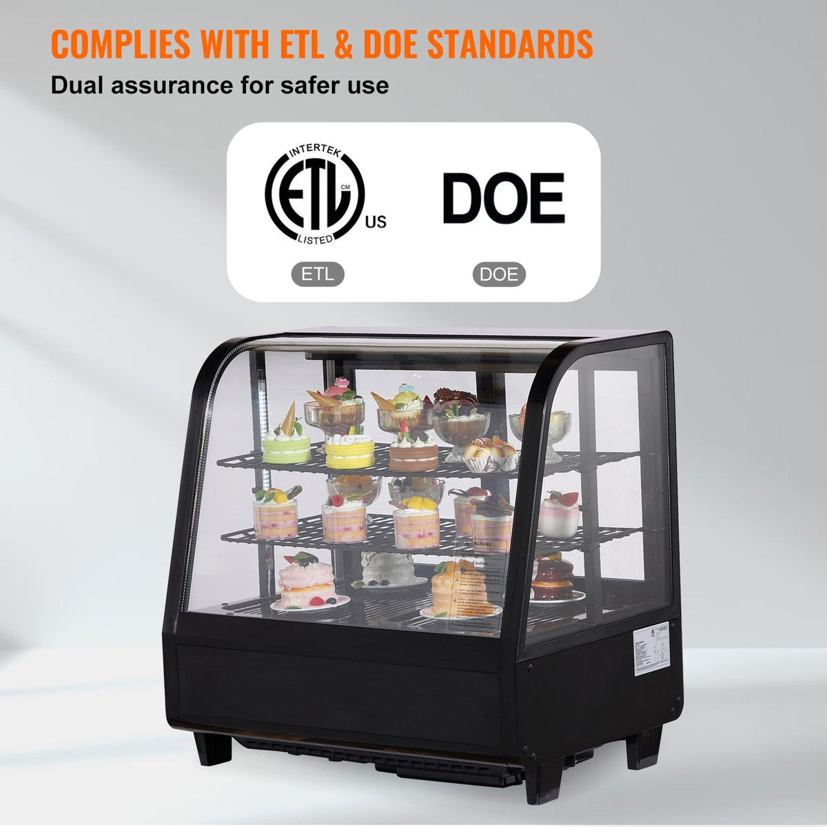 Refrigerated Display Case, 3.5 Cu.Ft./100L, 2-Tier, Countertop Pastry Display Case Commercial Display Refrigerator with LED Lighting, TURBO Cooling, Frost-Free Air-Cooling, Rear Sliding Door
