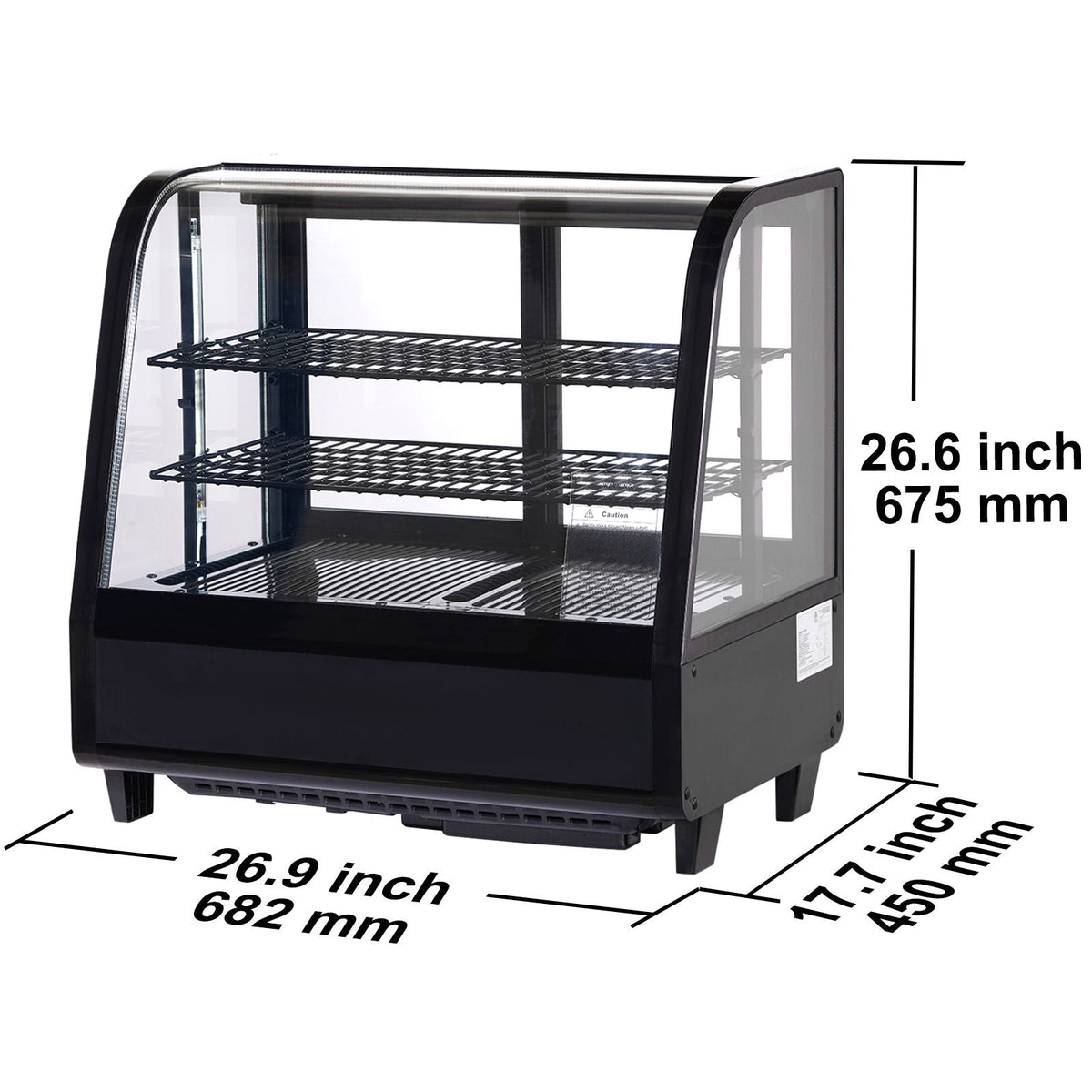 Refrigerated Display Case, 3.5 Cu.Ft./100L, 2-Tier, Countertop Pastry Display Case Commercial Display Refrigerator with LED Lighting, TURBO Cooling, Frost-Free Air-Cooling, Rear Sliding Door
