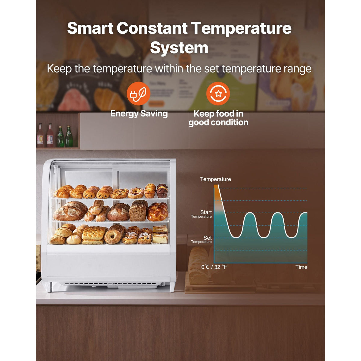 Refrigerated Display Case, 3.5 Cu.Ft./100L Countertop Pastry Display Case, 2-Tier Commercial Cake Refrigerator with LED Lighting, TURBO Cooling, Frost-Free Air-Cooling, for Bakery, Dessert Shop