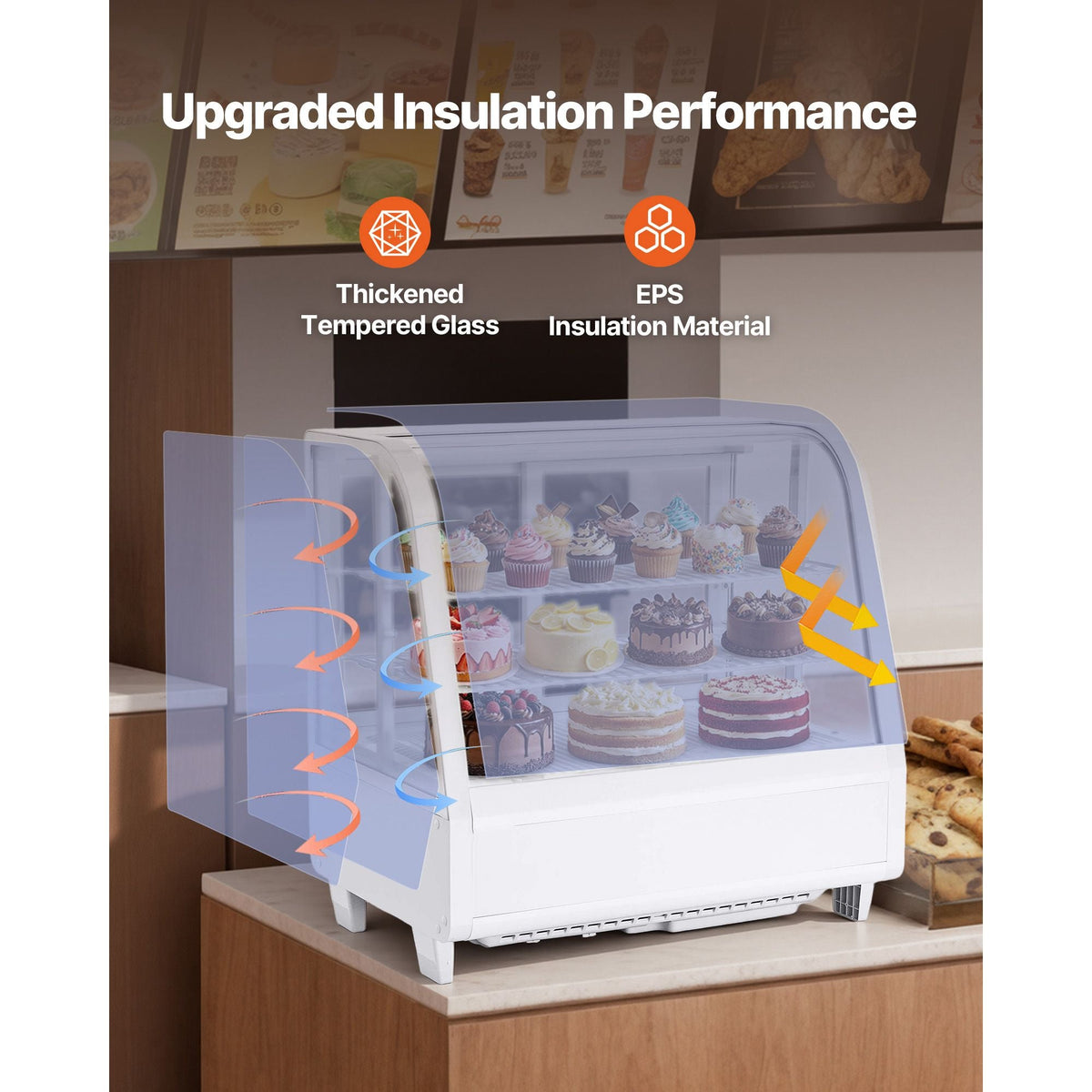 Refrigerated Display Case, 3.5 Cu.Ft./100L Countertop Pastry Display Case, 2-Tier Commercial Cake Refrigerator with LED Lighting, TURBO Cooling, Frost-Free Air-Cooling, for Bakery, Dessert Shop