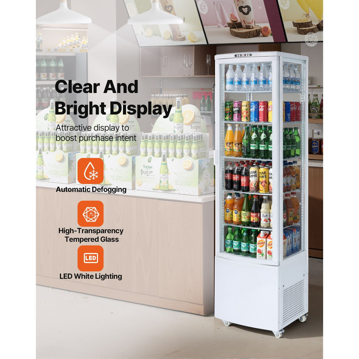 Refrigerated Display Case, 9.8 Cu.Ft./278L Large Pastry Display Case, 5-Tier Commercial Cake Refrigerator with LED Lighting, TURBO Cooling, Frost-Free Air-Cooling, for Bakery, Dessert Shop