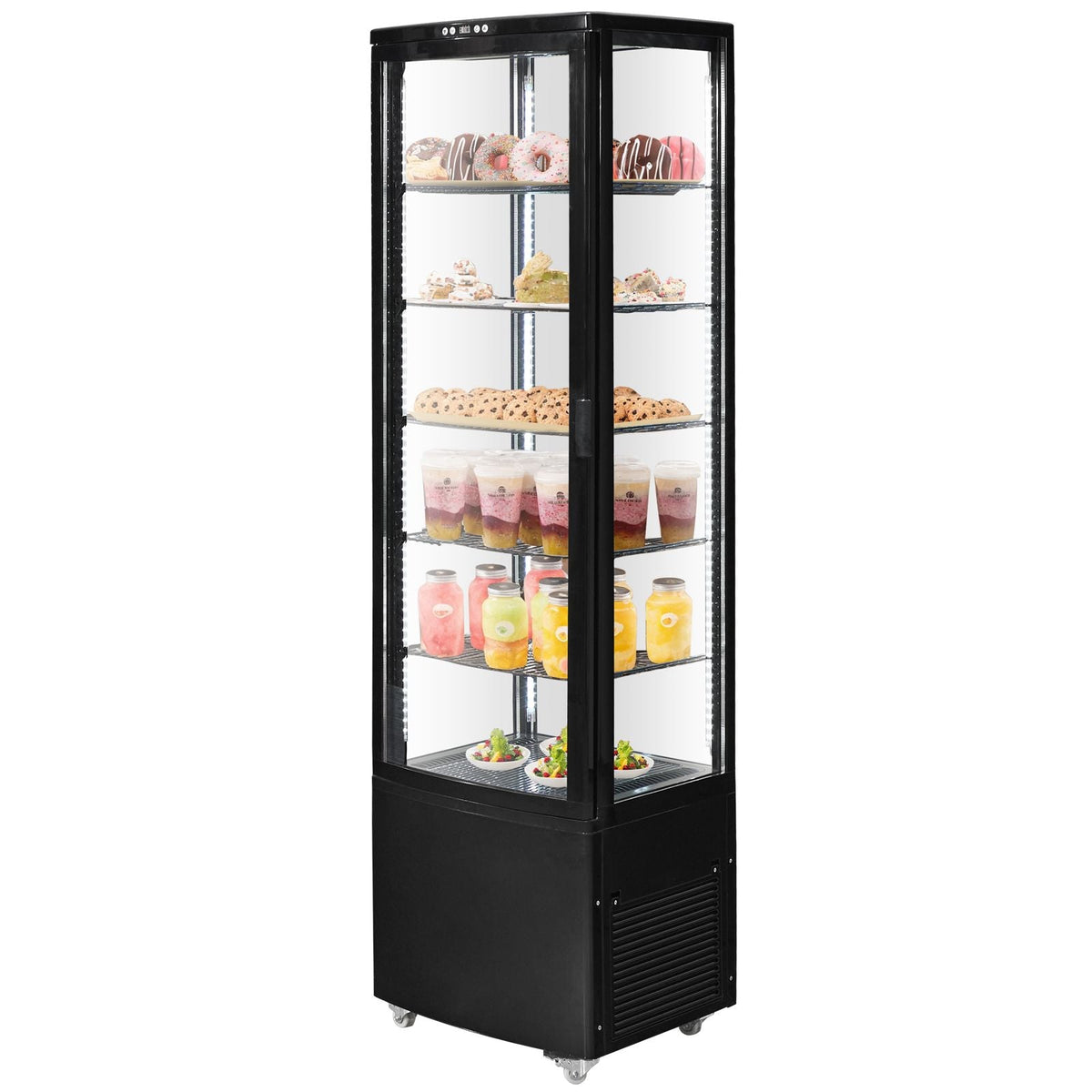 Refrigerated Display Case, 9.8 Cu.Ft./278L Large Pastry Display Case, 5-Tier Commercial Display Refrigerator with LED Lighting, TURBO Cooling, Frost-Free Air-Cooling, for Bakery