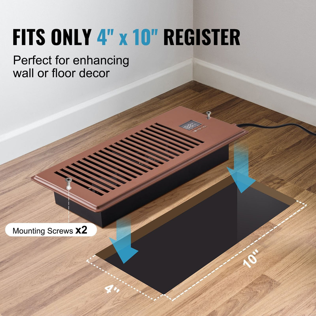 Register Booster Fan, Quiet Vent Booster Fan Fits 4' x 10' Register Holes, with Remote Control and Thermostat Control, Adjustable Speed for Heating Cooling Smart Vent, Brown