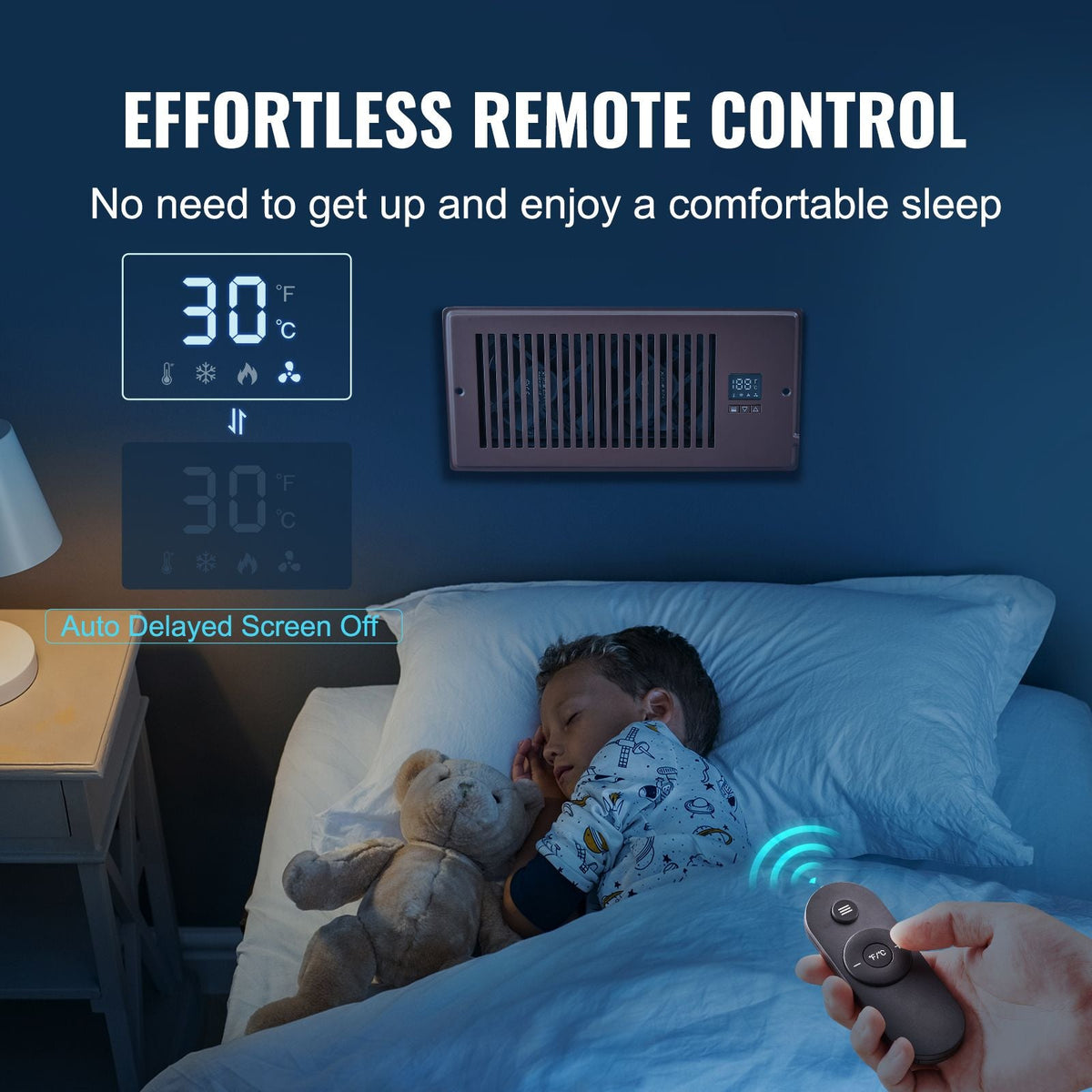 Register Booster Fan, Quiet Vent Booster Fan Fits 4' x 10' Register Holes, with Remote Control and Thermostat Control, Adjustable Speed for Heating Cooling Smart Vent, Brown