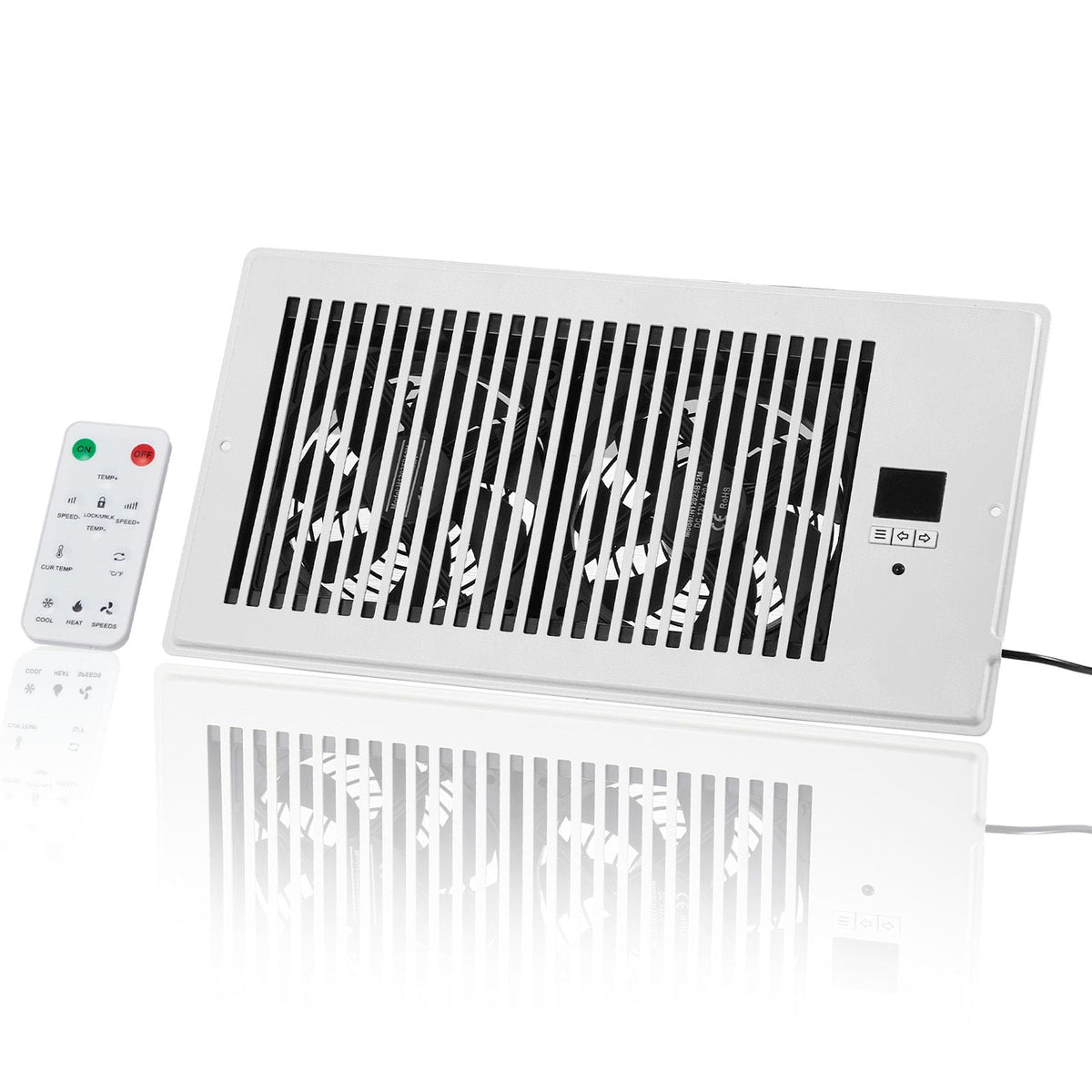 Register Booster Fan, Quiet Vent Booster Fan Fits 6 x 12 inch Holes, with Remote Control and Thermostat Control, Adjustable Speed for Heating Cooling Smart Vent, White