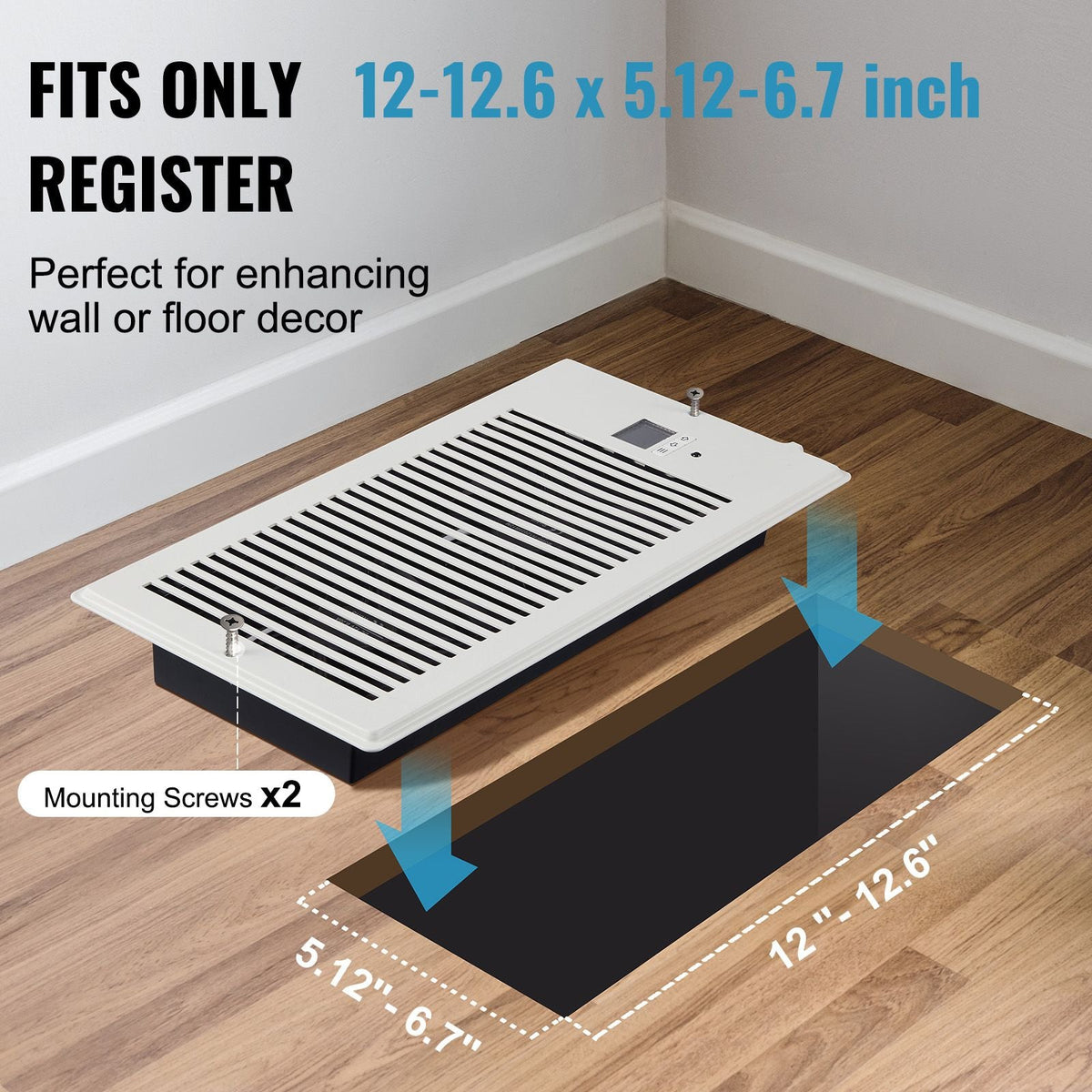 Register Booster Fan, Quiet Vent Booster Fan Fits 6 x 12 inch Holes, with Remote Control and Thermostat Control, Adjustable Speed for Heating Cooling Smart Vent, White