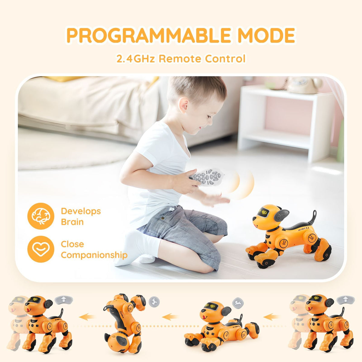 Remote Control Robot Dog Toy, 2.4GHz RC Dog Programmable Smart Interactive Robotic Pet for Kids with Follow Function, Touch & Voice Control, Singing Dancing RC Stunt Toy for Age 3+ Boys Girls