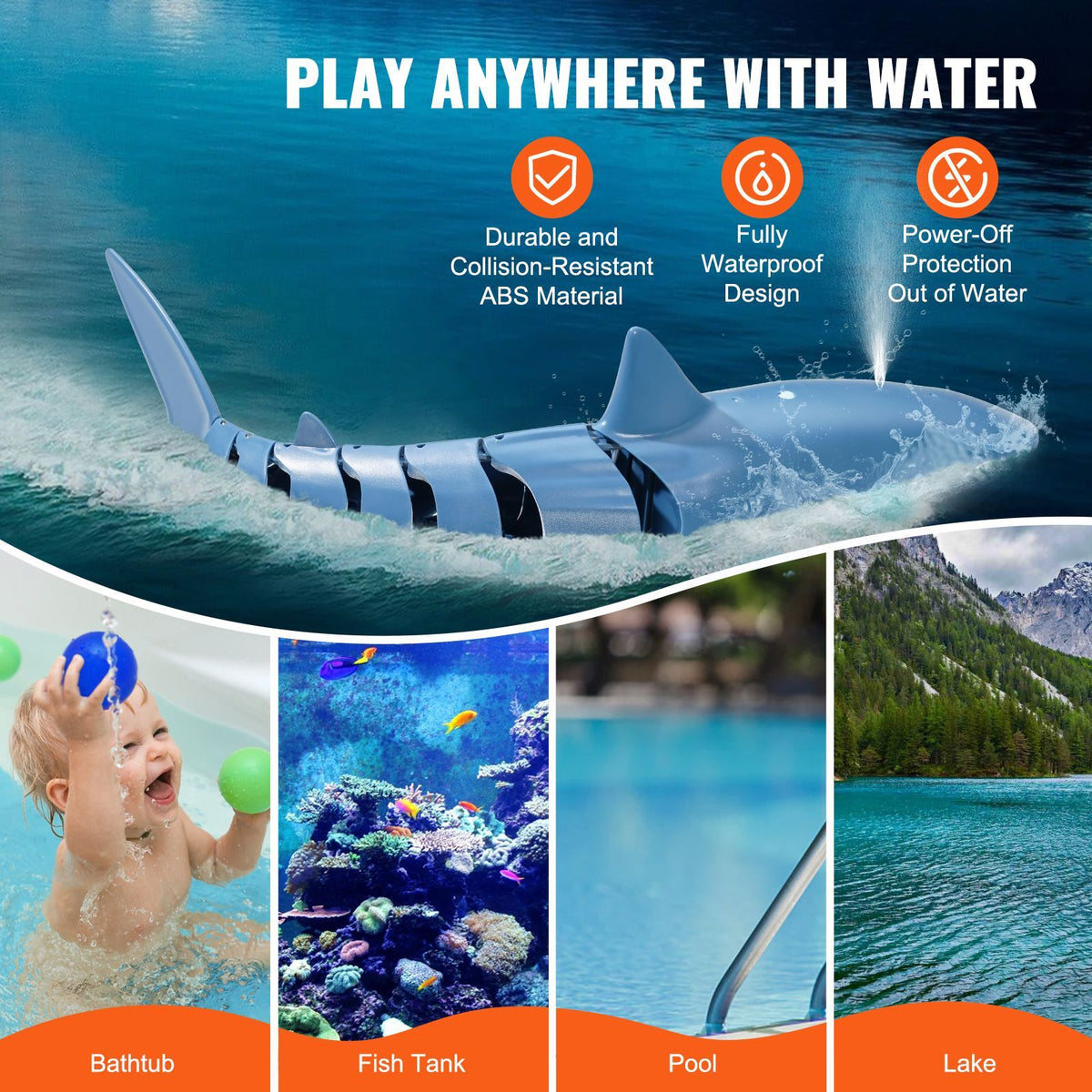 Remote Control Shark Toy, 2.4GHz High Simulation Shark RC Boat for Swimming Pool Bathroom, Electric RC Shark Fish Toy with 2 Batteries, Light & Spray Water Function for 6+ Year Old Boys & Girls