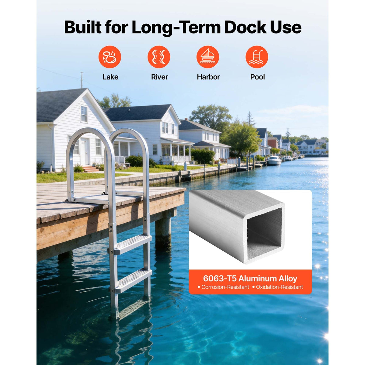 Removable Dock Ladder, 3 Steps, Aluminum Alloy Pontoon Boat Swim Ladder, with Non-Slip Wide PP Steps, 500 lbs Weight Capacity, Quick Release Design, for Lake Swimming, Pool, Marine Boarding