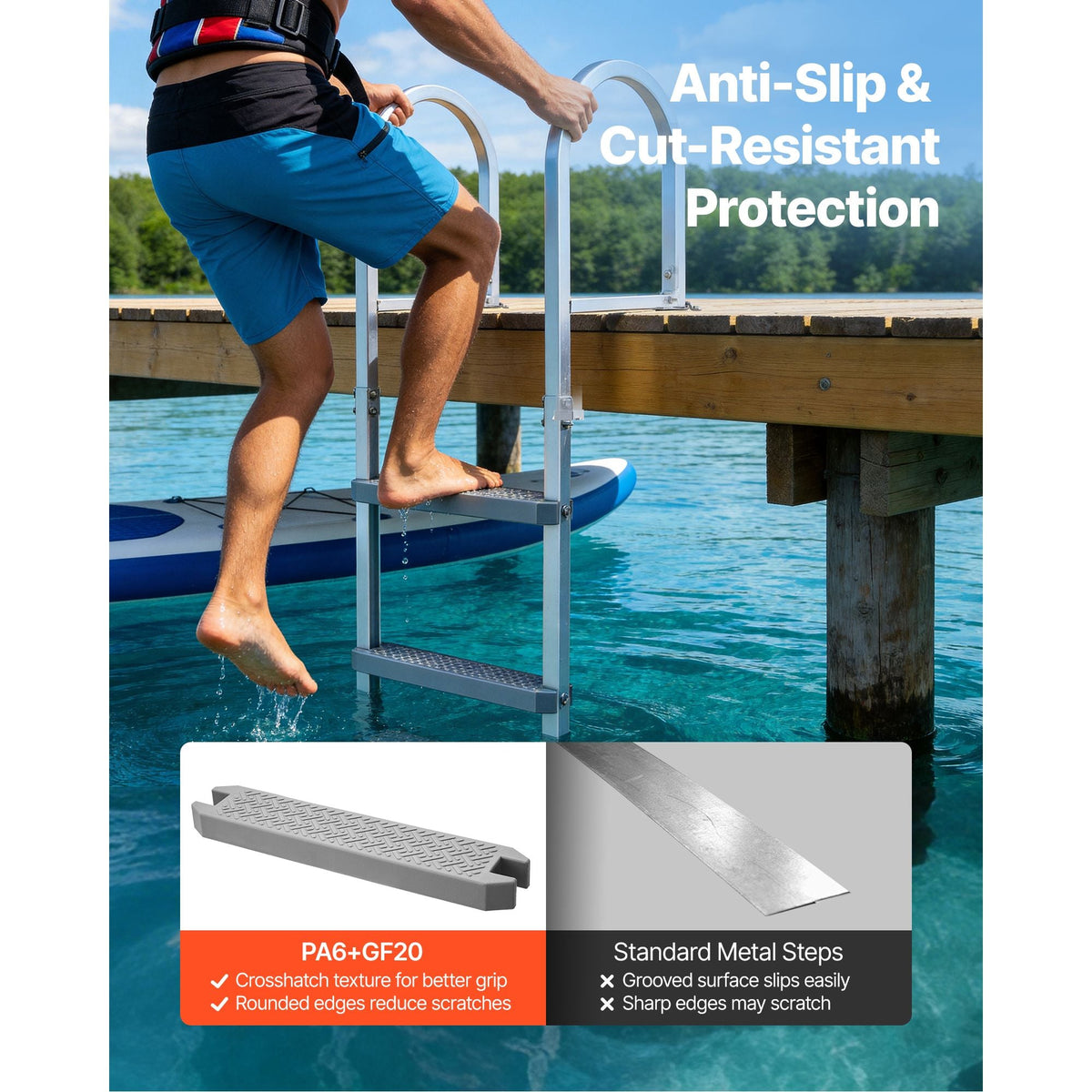 Removable Dock Ladder, 5 Steps, Aluminum Alloy Pontoon Boat Swim Ladder, with Non-Slip Wide PP Steps, 500 lbs Weight Capacity, Quick Release Design, for Lake Swimming, Pool, Marine Boarding