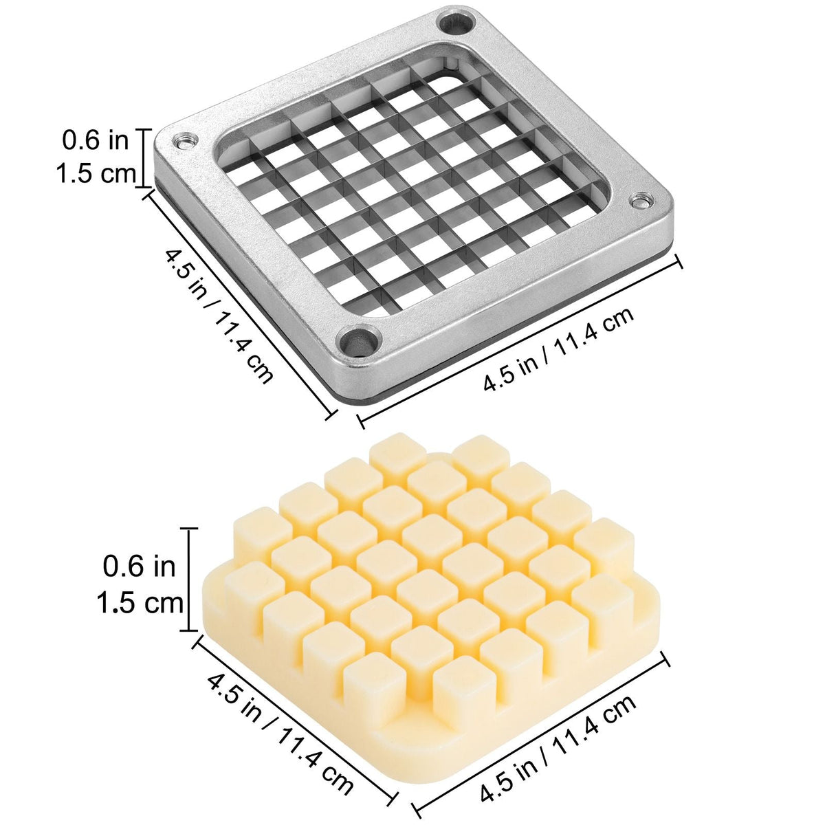 Replacement Chopper Blade, 1/2 inch, 3 PCS French Fry Blade Assembly with 6 Extra Knives, Stainless Steel Dicer Parts and Push Block for Cutting Potatoes Carrots Onions Cucumbers Mushrooms