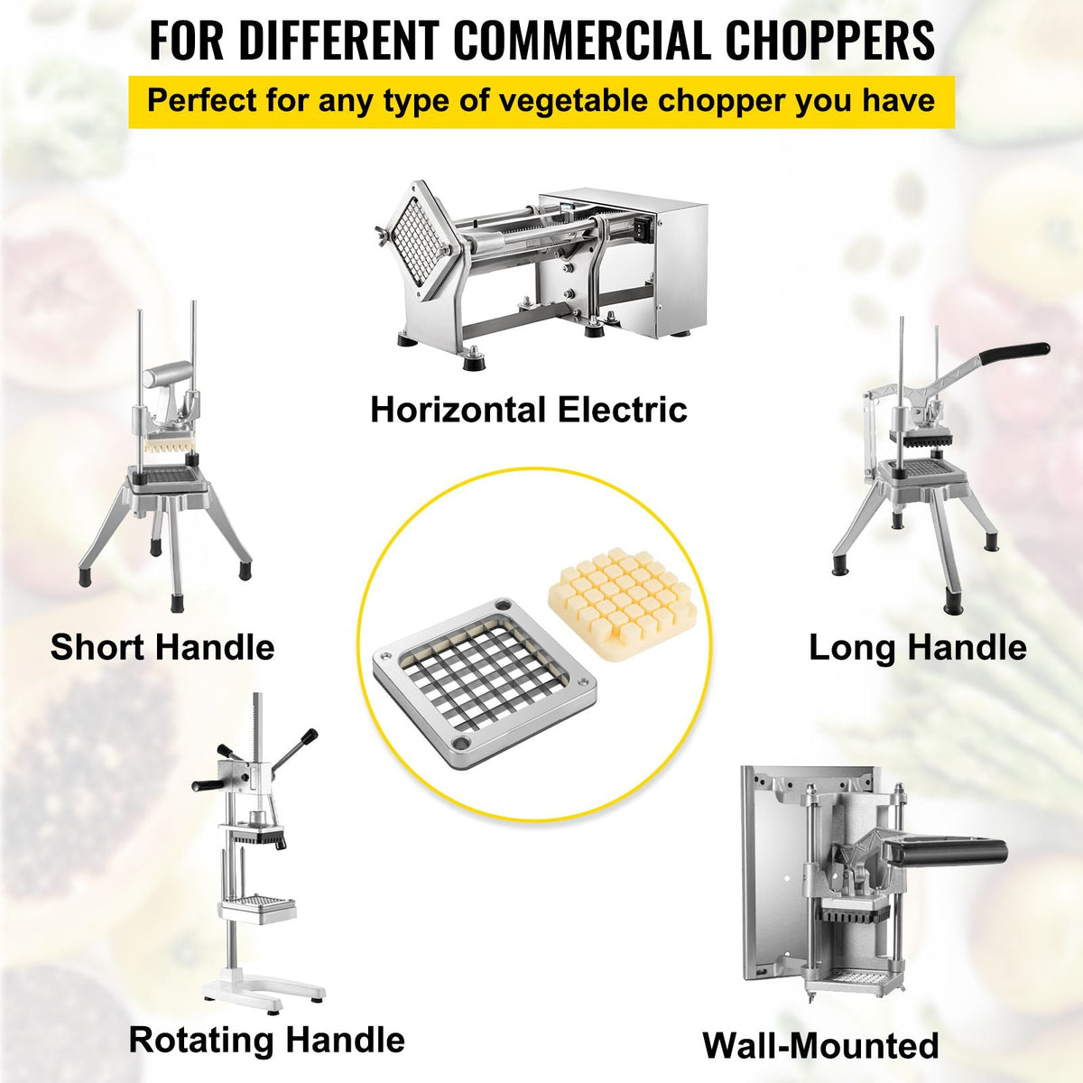 Replacement Chopper Blade, 1/2 inch, 3 PCS French Fry Blade Assembly with 6 Extra Knives, Stainless Steel Dicer Parts and Push Block for Cutting Potatoes Carrots Onions Cucumbers Mushrooms